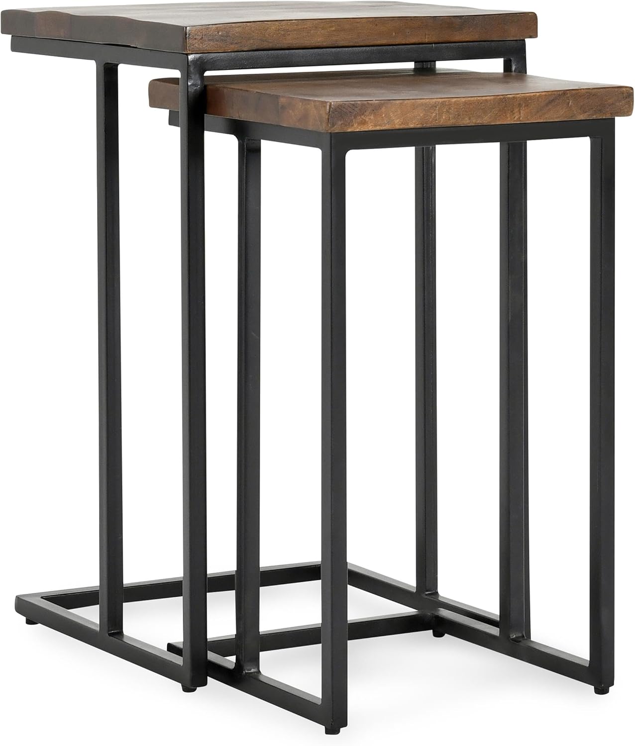 Kosas Home PL11551 Lynda Nesting Tables, Wood Top Hand finished In Mahogany And Iron Base In Black
