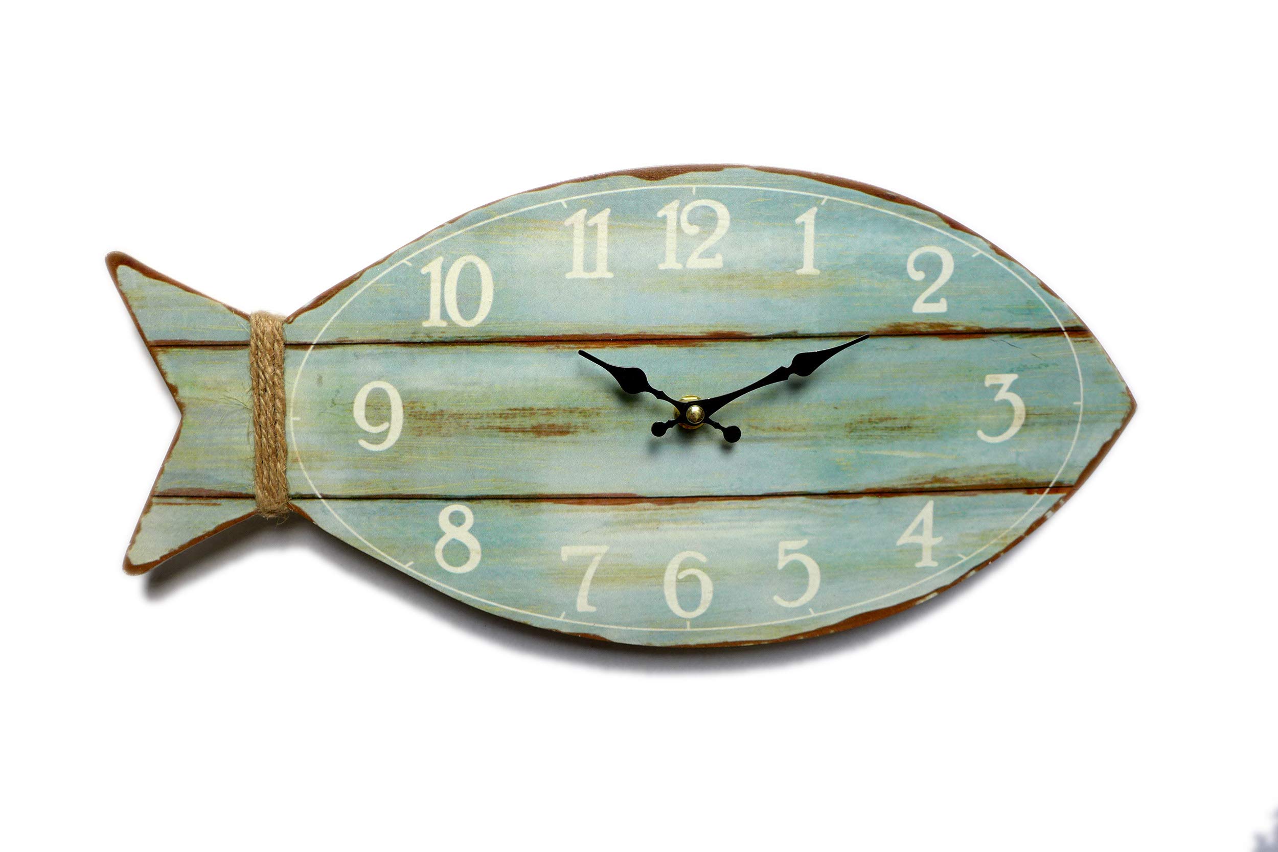 Photo 1 of GIFTAYA Wood Fish Shaped Wall Clock Ocean Sea Beach Theme 16.5"x7.9"