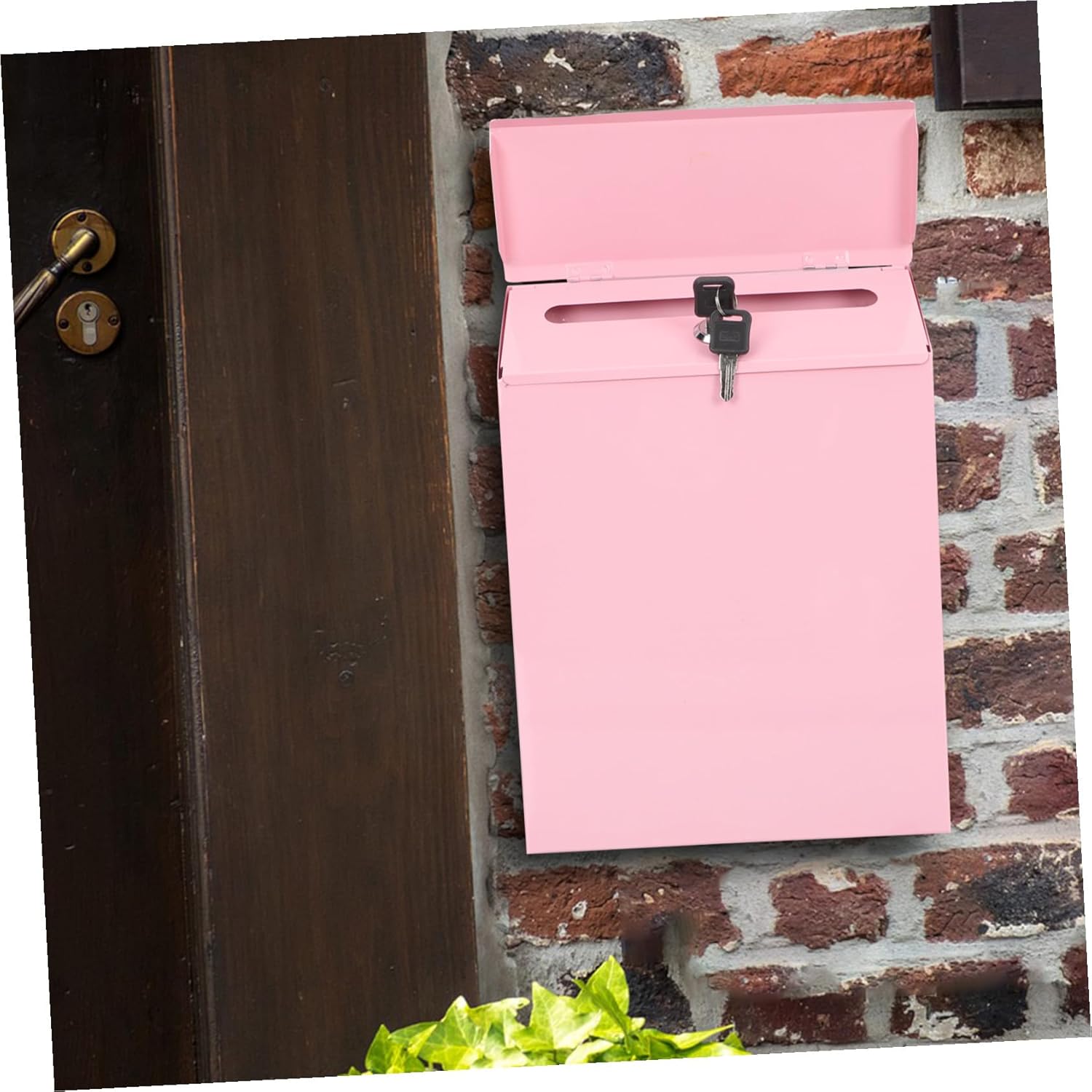 Hemobllo Multi-Function Wall-Mounted Lockable Iron Mailbox Large Capacity Letter and Suggestion Box for Home Office Post Accessory in Pink