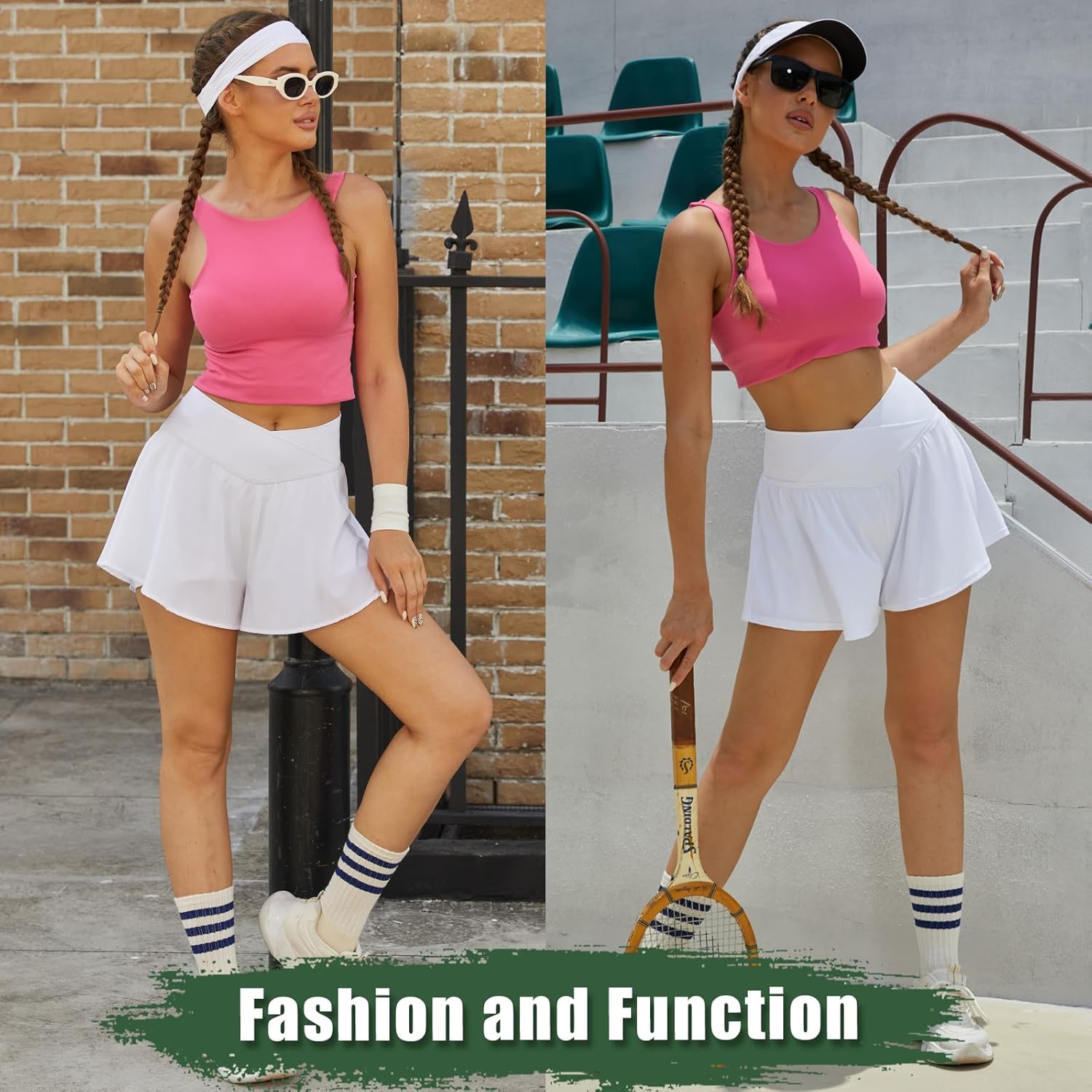 Crossover Flowy Shorts for Women 2 in 1 Athletic Butterfly Running Shorts Tennis Gym Workout Skort with Pocket - Image 5