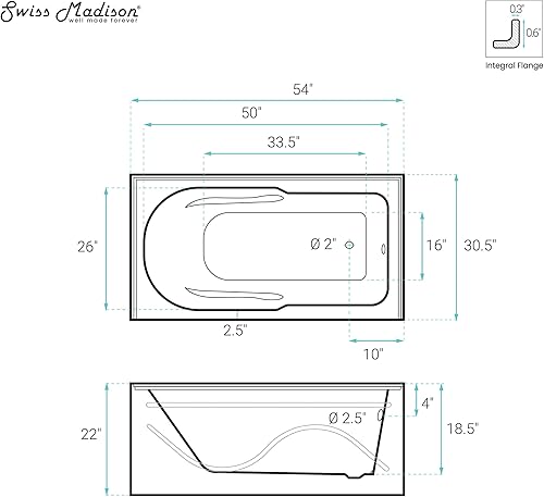 Miniatura 53 de Swiss Madison Well Made Forever SM-AB546 Ivy - Bañera con alcohol, 60 x 30 pulgadas, blanco brillante
