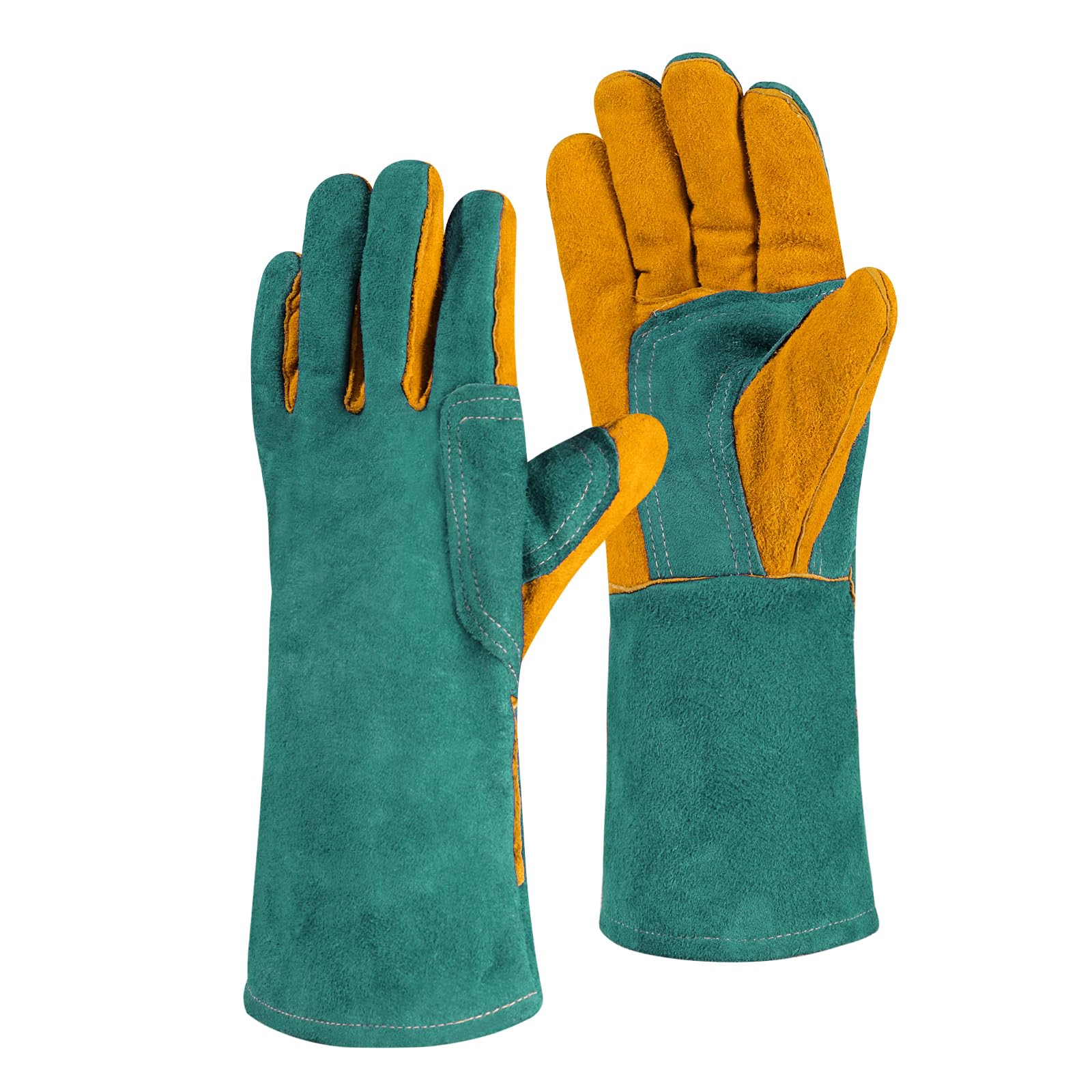 Cxqunzon Leather MIG Welding Gloves - Heat Fire Resistant for Welding/Grilling/BBQ - Brown, Green, Large โ image 1
