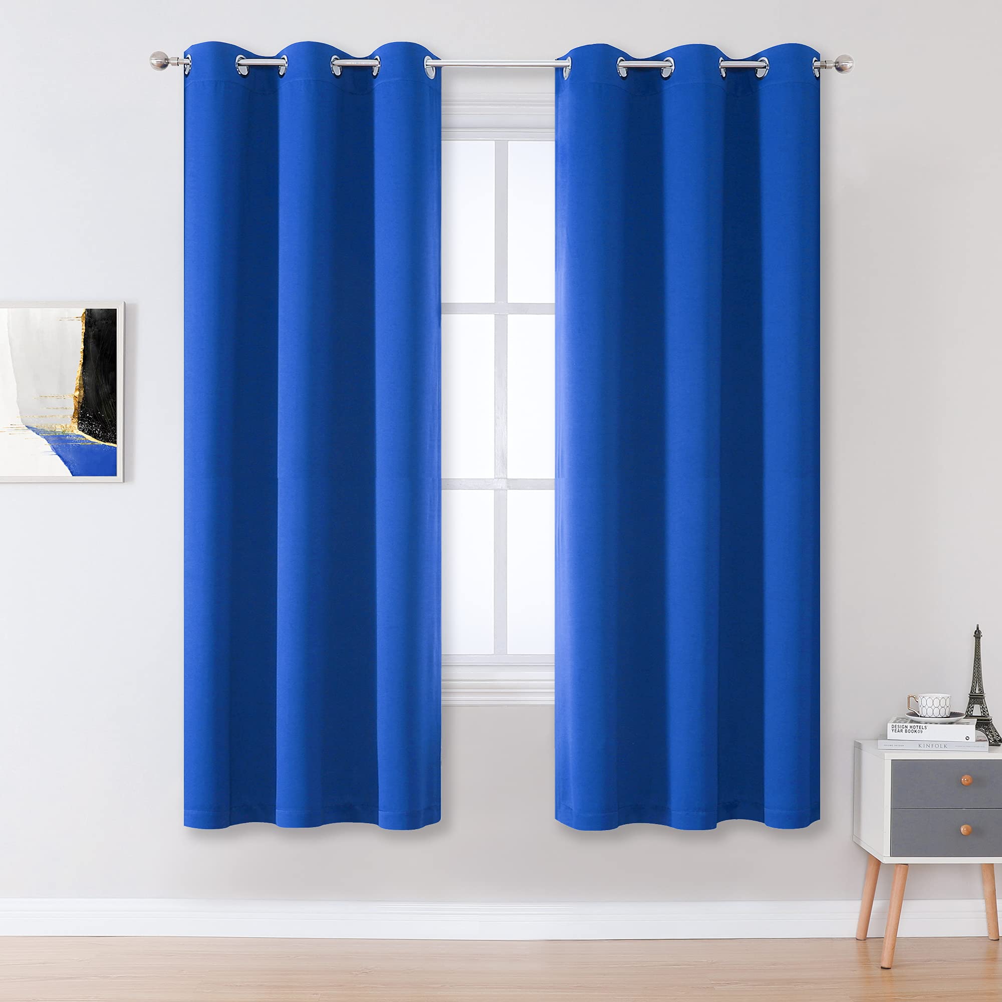 Royal Blue Blackout Curtains Panels/Drapes for Living Room 72 inch Length Room Darkening Bedroom Curtains Grommet Top 42 W x 72 L Inch