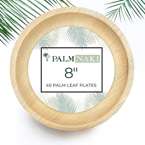 Miniatura 6 de PALM NAKI Platos de hoja de palma | Redondo de 8 pulgadas | Platos decorativos compostables estilo bambú | Ideal para eventos, reuniones y elegancia