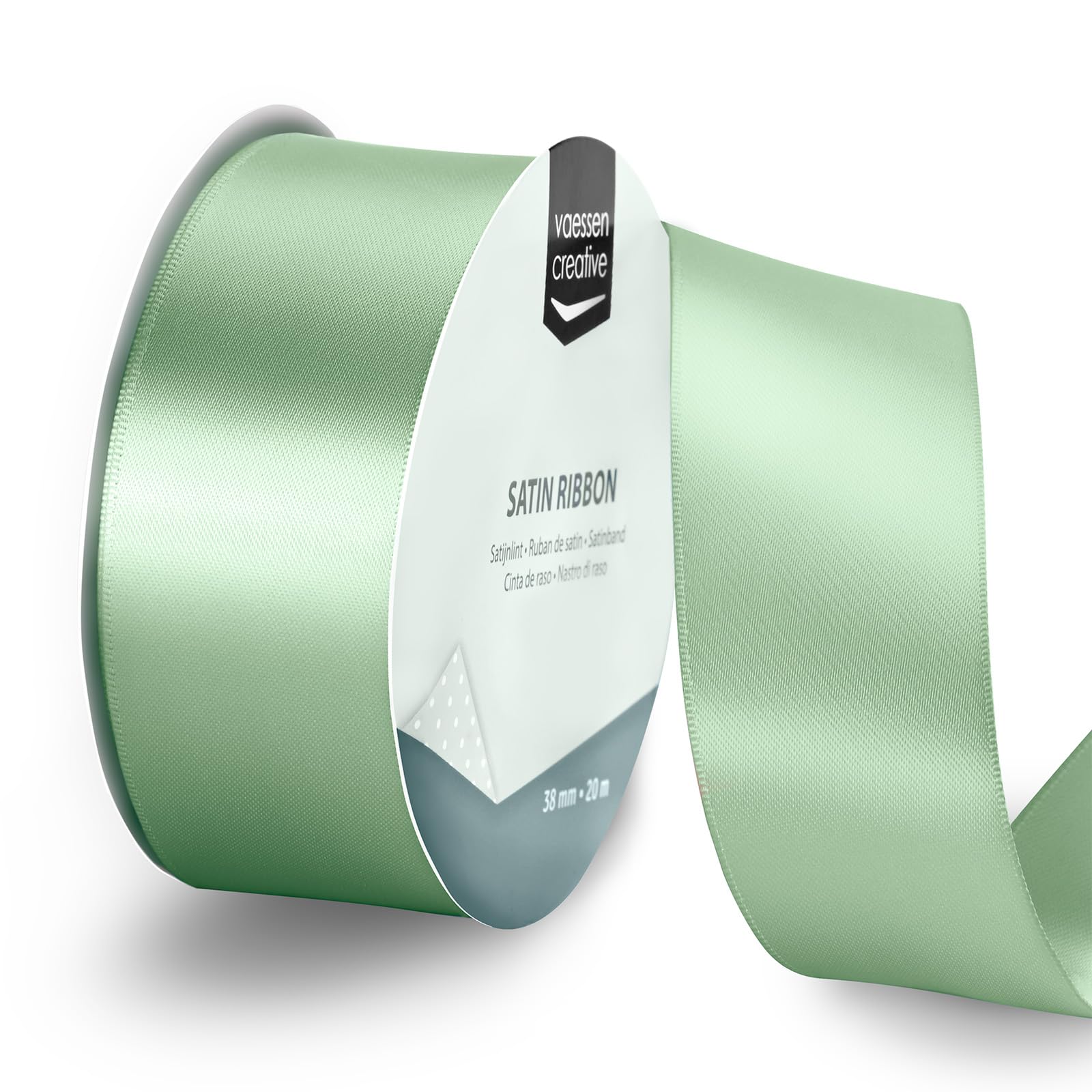 Vaessen Creative Sage Green Satin Ribbon - 65.6 Ft X 1.5" - Thin Ribbon For Gift Wrapping And Crafting