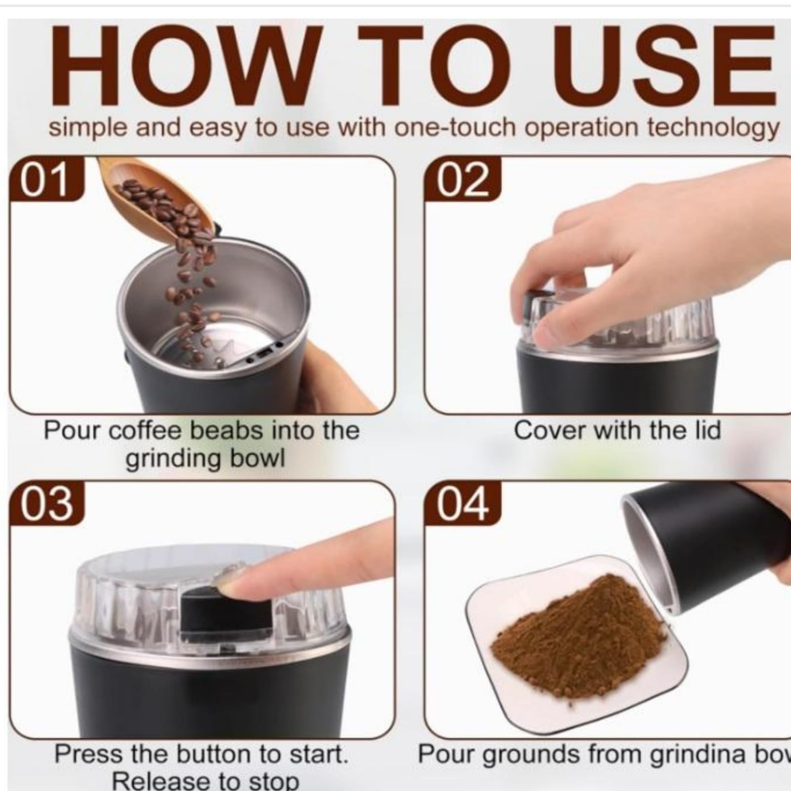 Household Superfine Grinder, Multi-grain Blending & Powdering Machine, Electric Spice Grinder, for Coffee Beans Spices Seasoning Pepper Herbs Nuts Seed Grain (1, black) — view 5