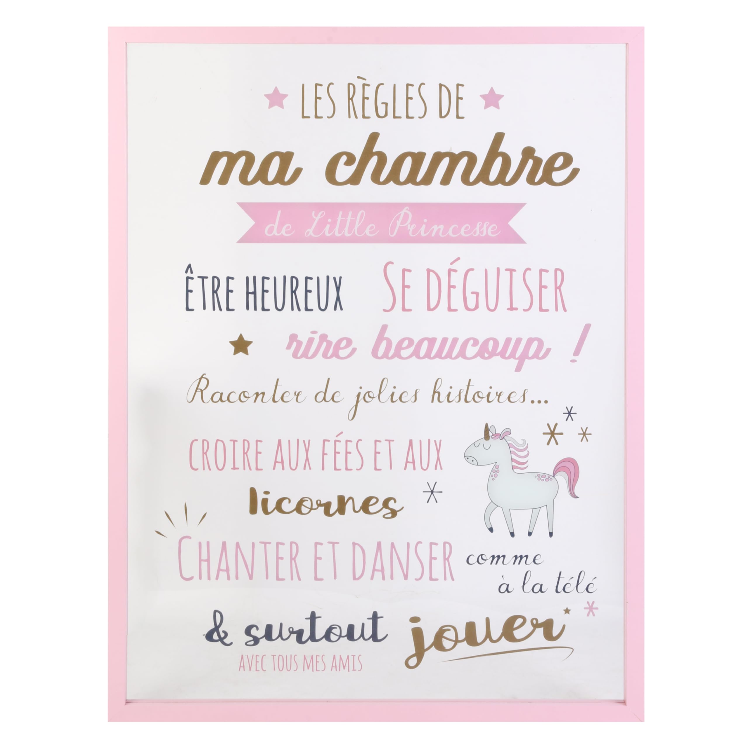Cadre les règles de la chambre fille objet décoratif mural enfant