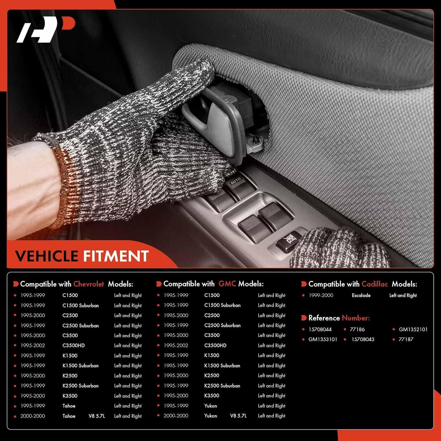 A-Premium - Interior Door Handle Left Driver & Right Passenger Side - Compatible with 1995 1996 1997 1998 1999 2000 Chevy Tahoe GMC Yukon C/K 1500 2500 3500 Suburban Pickup Truck, # 15708043, 15708044