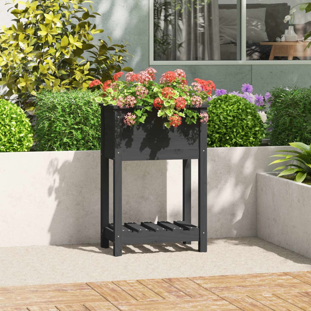 Hothingwell Blumenkasten mit Regal, Grau, 54 x 34,5 x 81 cm, Massivholz