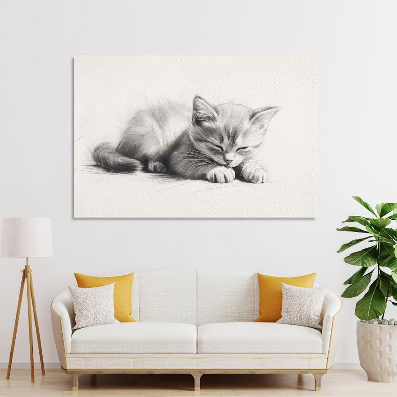 Junmoney Unframe-Style-10 Sleeping Kitten Drawing Decorative Canvas Print, 24X36inch(60X90cm), For New Home Styling, Lounge Or Bedroom, Wall Decor With Flexible Room Appeal