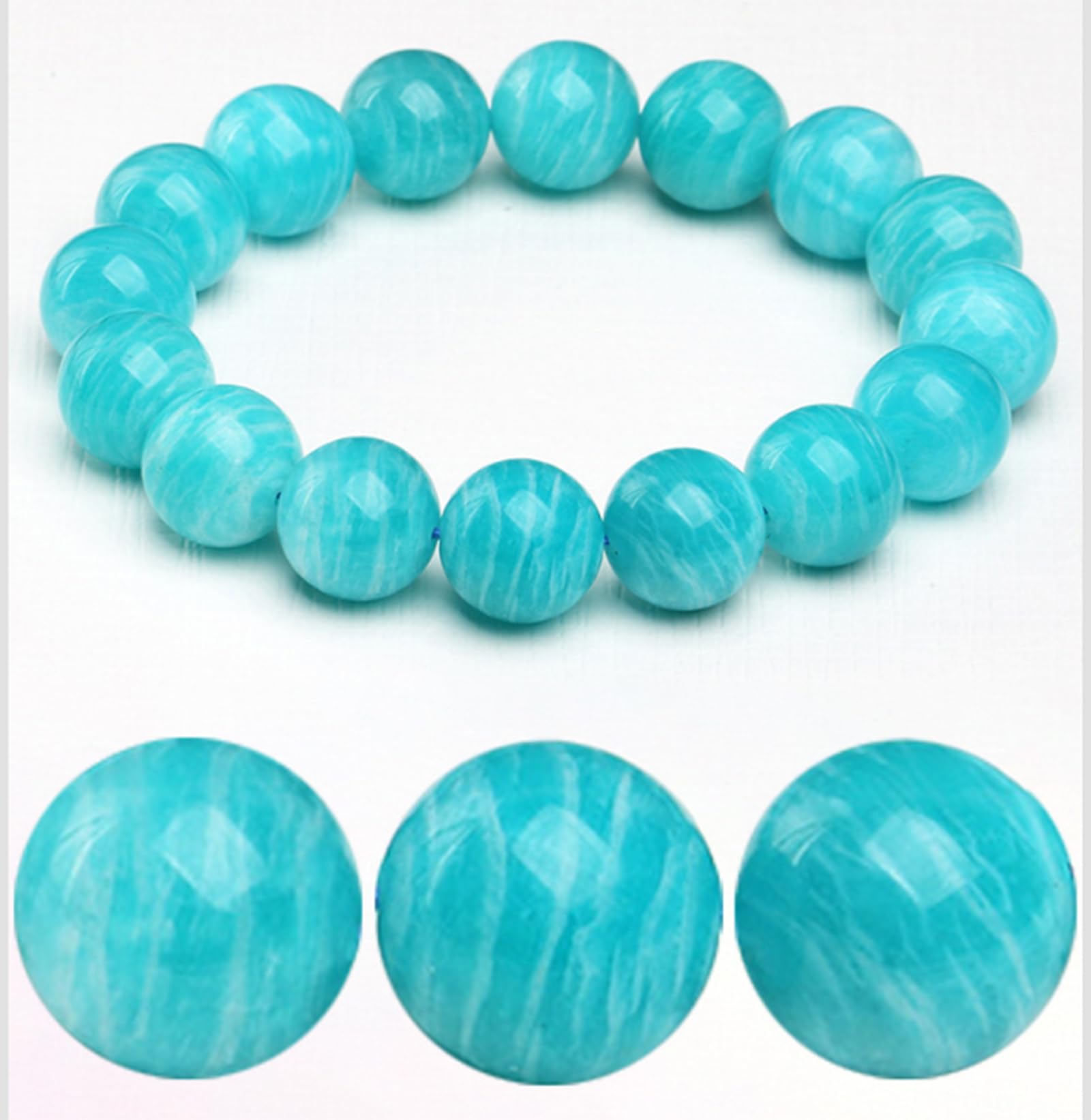 Pulsera de Cuentas de amazonita Natural | Cuentas Redondas clásicas auténticas para Calma y comunicación | Joyería energética Ajustable Hecha a Mano para Mujer,8~9mm