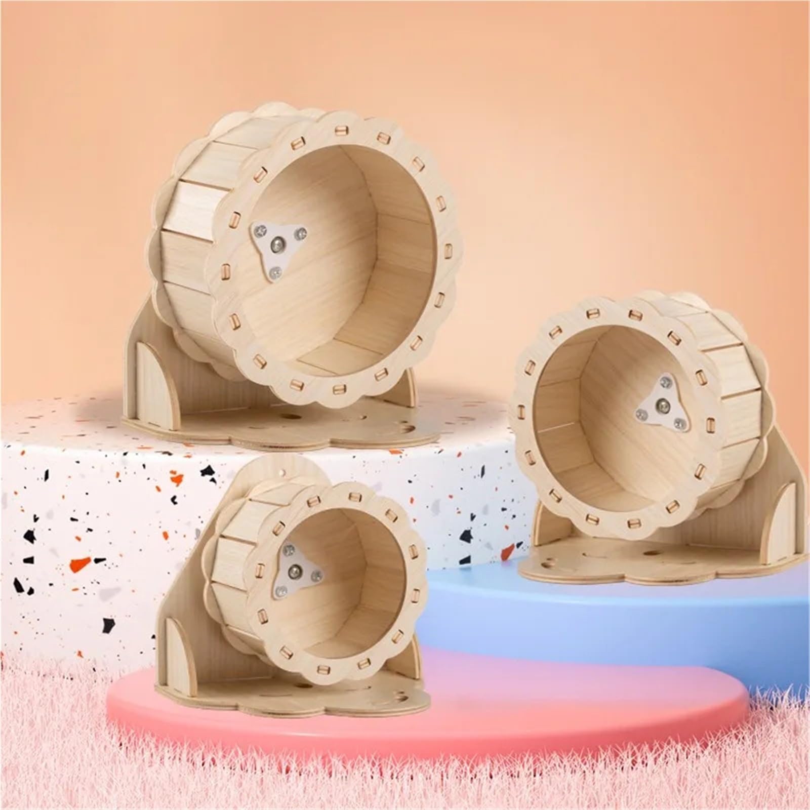 Rueda Hamster Mascota Corriendo silenciador de Madera for Ejercicio Jaula Juguete Conejillo Indias Ardilla Oso Dorado para Mascotas(Outer Diameter 19cm)