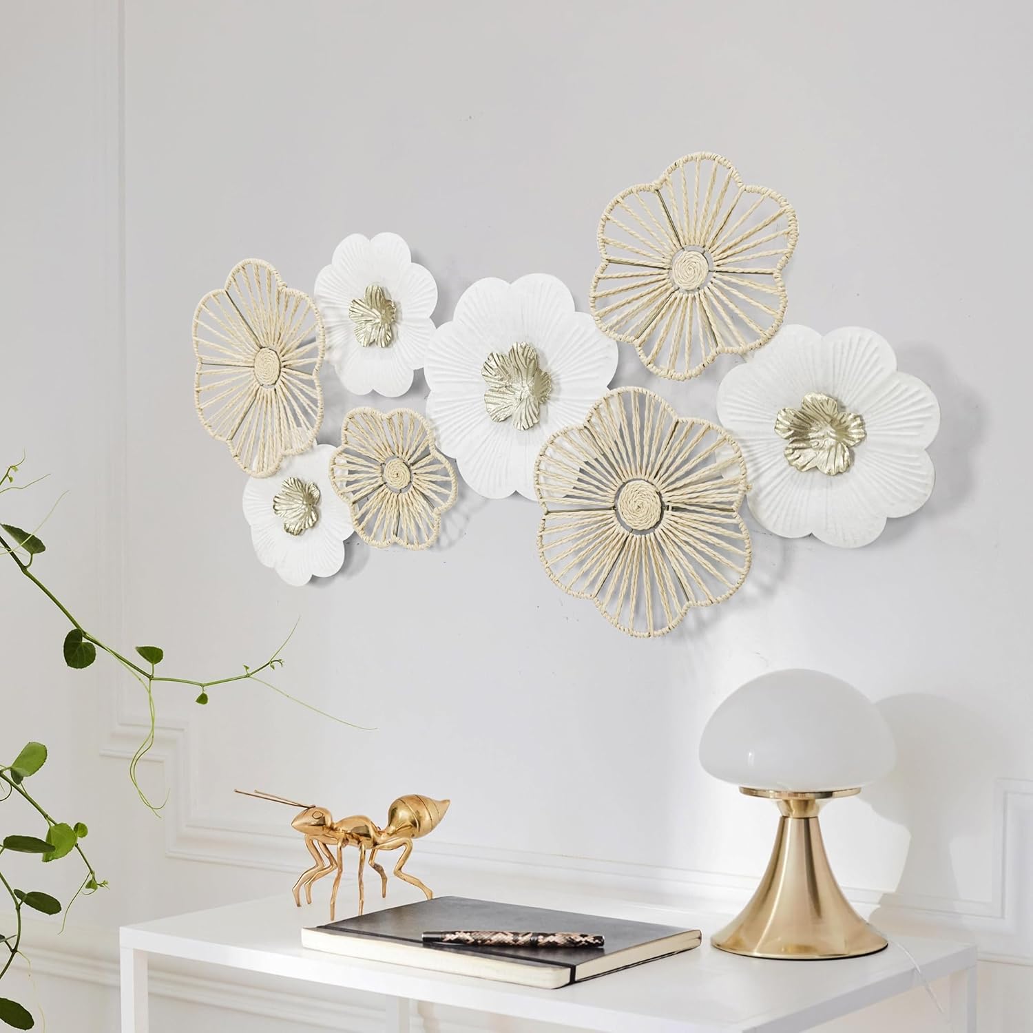 Oakrain Large Metal Wall Decor, Rattan Flower Wall Art, 3D Boho Wall Art Decor, Modern Metal Flower Hanging Wall Decor for Living Room,Bedroom, Entryway