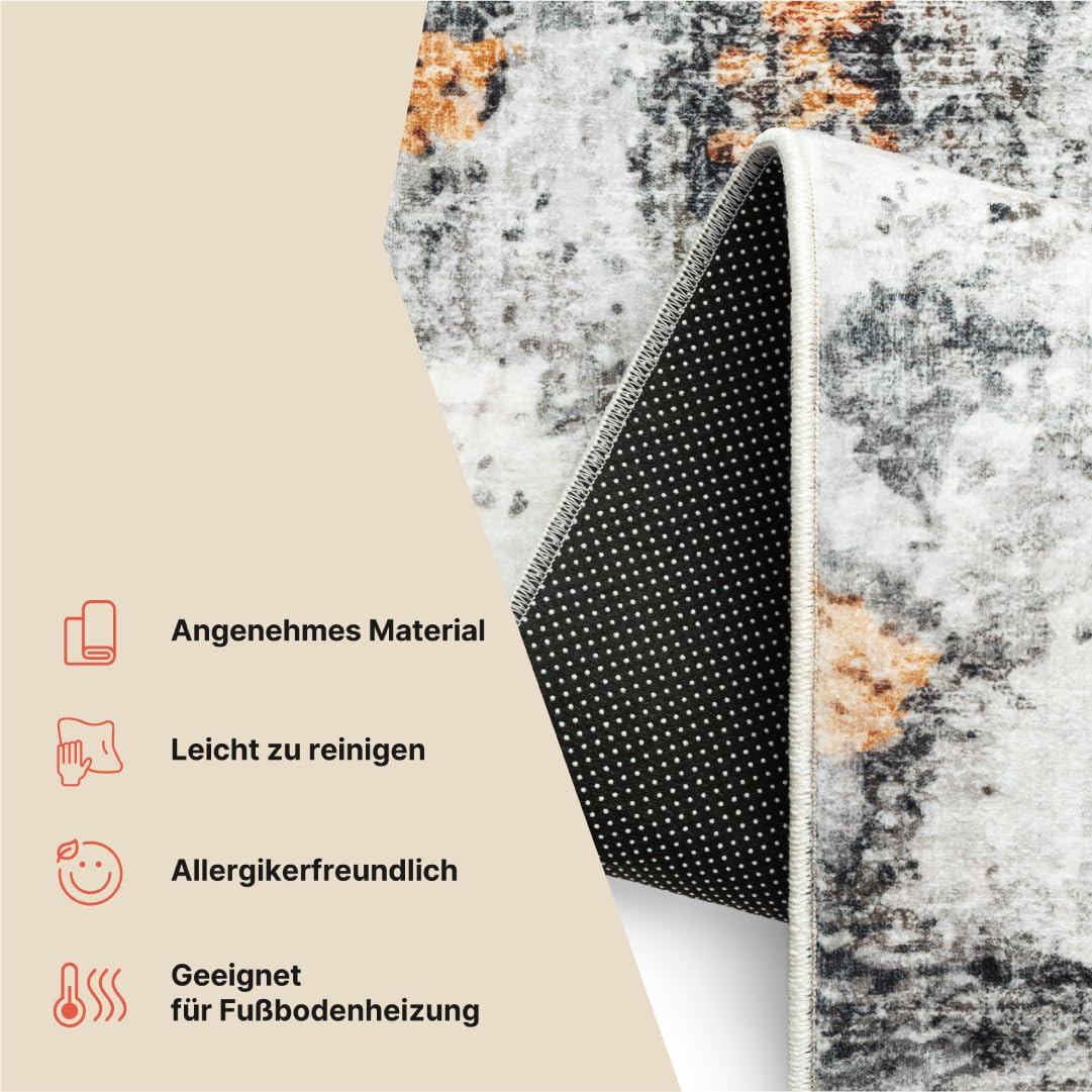TAPISO Bari Tapis Motif Abstrait Effet Usé Estompé Noir Gris Multicolore Orange - Tapis Imprimé avec Antidérapant Salon Chambre Design Moderne Öko-Tex 160 x 230 cm