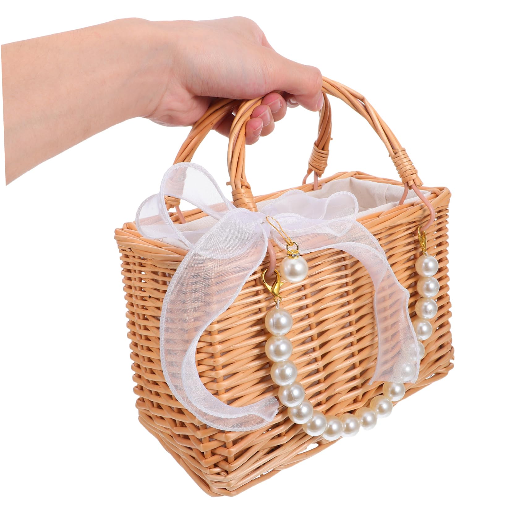 Petit Panier de Demoiselle D'honneur en Osier avec Perles