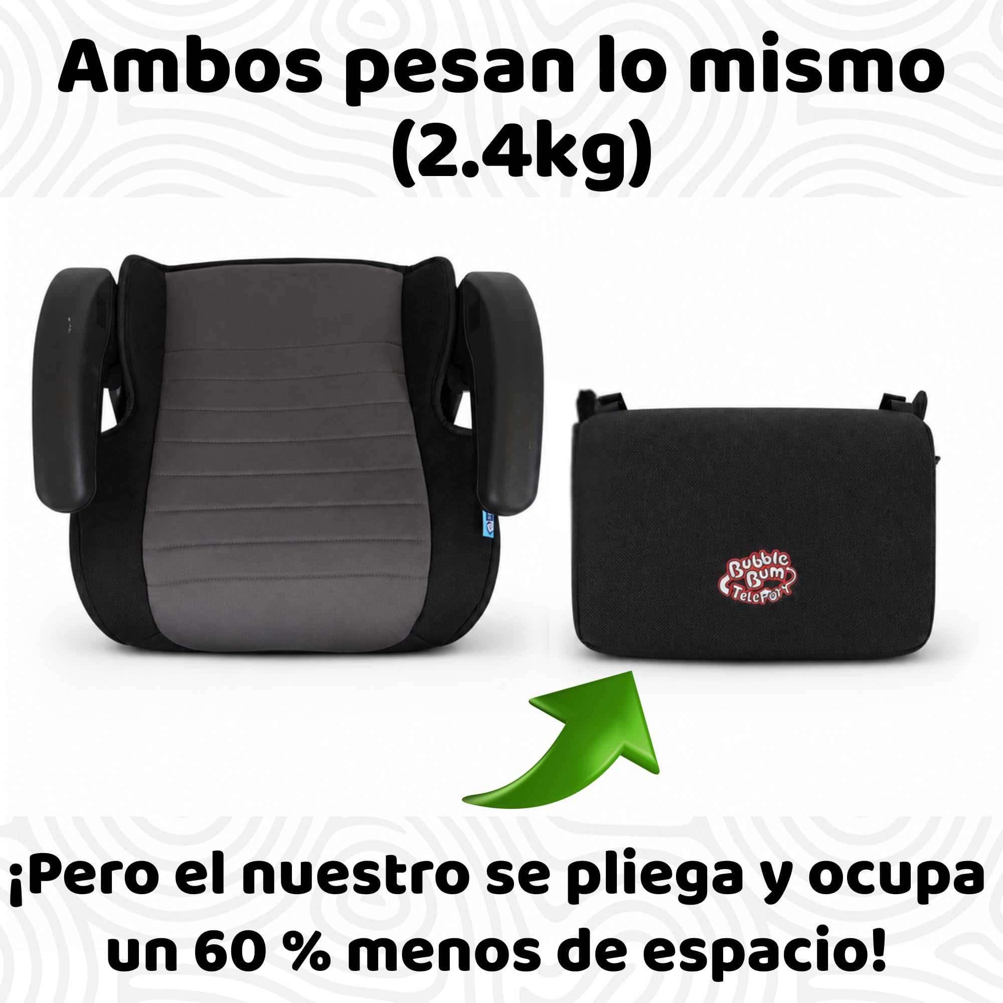 BubbleBum Teleport - Asiento elevador para coche, asiento elevador sin respaldo, asiento telescópico portátil, ideal para uso diario y plegable para viajes, certificado R129, altura de 125 cm a 150 cm