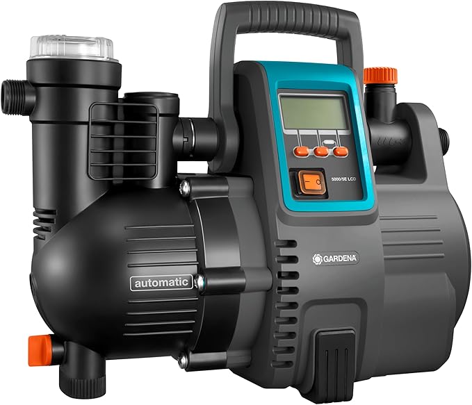 Gardena 5000/5E LCD Comfort Pump Station: Domestic Pump, Energy Saving, Flow 5000 L/H, 1300 W Motor with Thermal Protection, Dry Run Protection (1759-20)