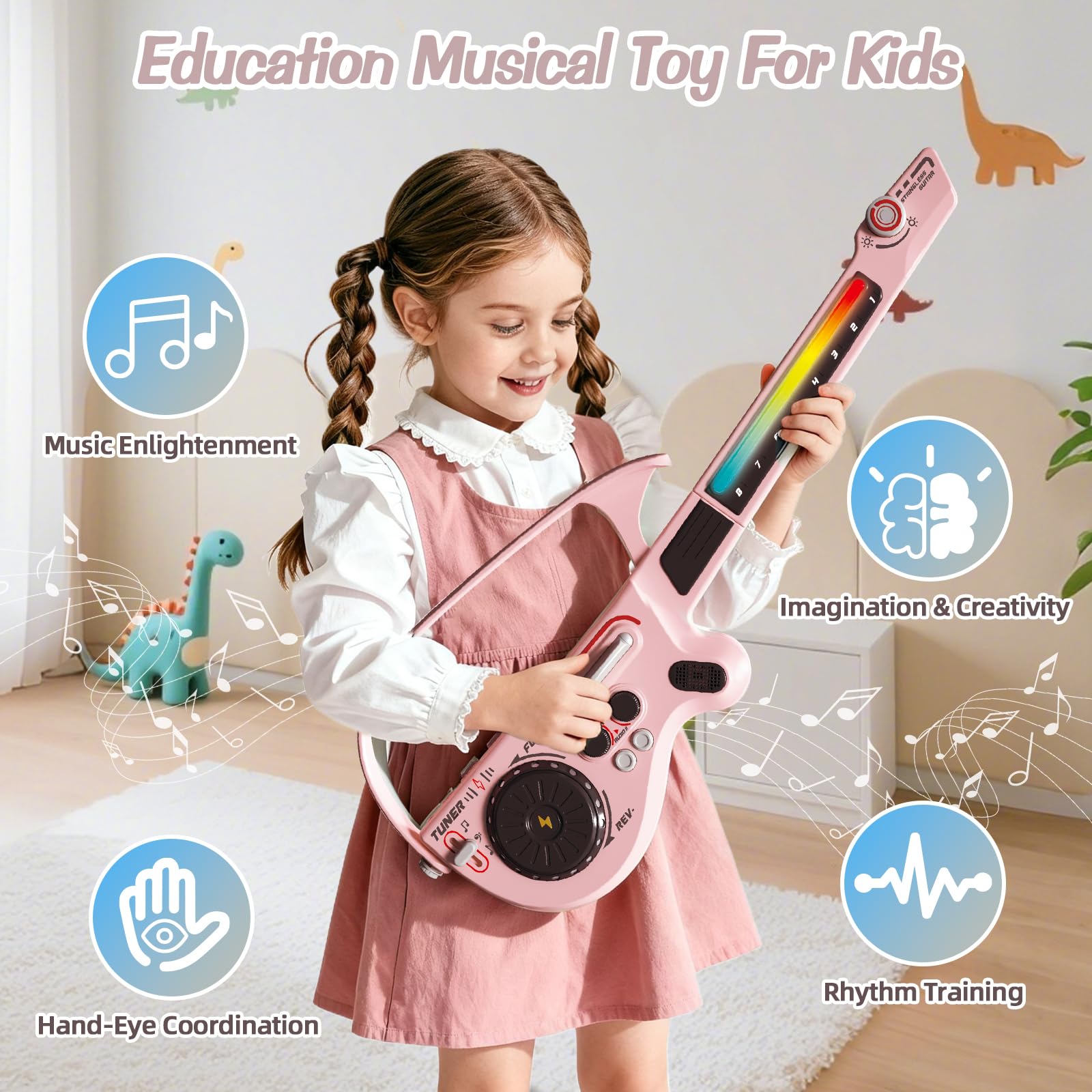 RedCrab Guitarras Musicales para niños, Guitarras eléctricas Inteligentes sin Cuerdas con Tocadiscos DJ, Bluetooth y Luces, Set de Guitarras de Juguete para Principiantes en la educación Music (Rosa)