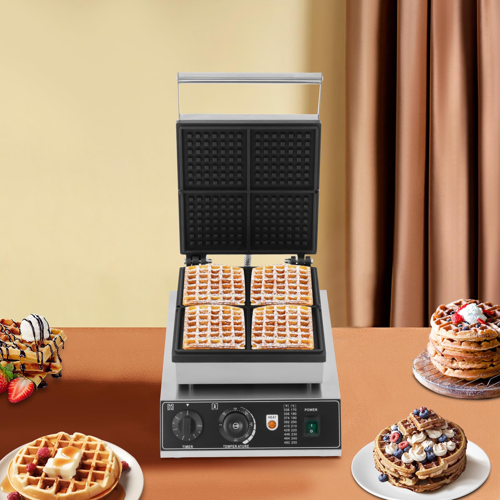 Piastra per waffle belga, macchina per waffle con anti-trabocco, per panini e cialde commerciali, griglia elettrica rettangolare, antiaderente, per waffle e panini