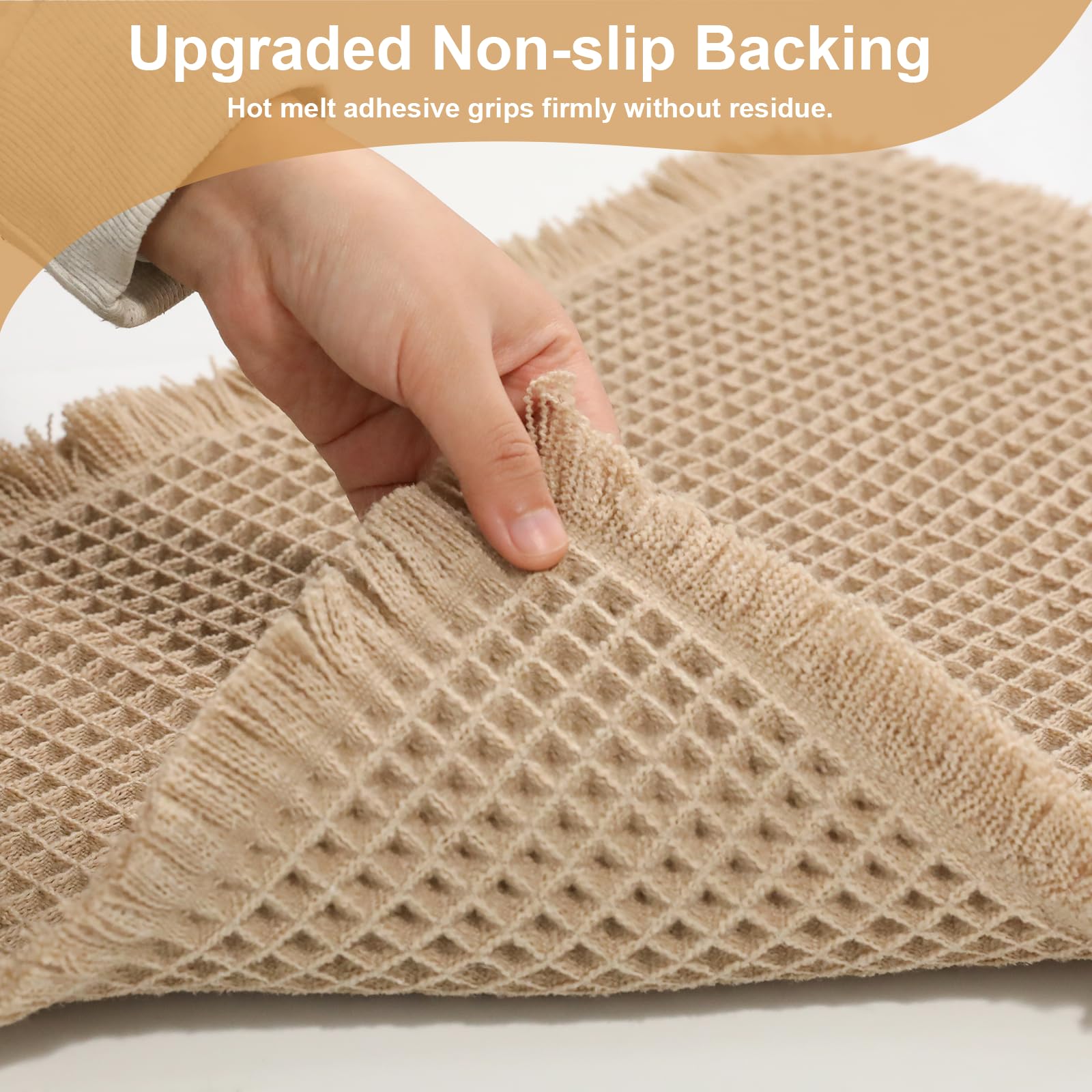 VINATO 2 Pezzi Tappeto Bagno Set, 121x50cm + 61x43cm, Antiscivolo Tappeti Bagno in Microfibra a Texture a Waffle | Lavabile in Lavatrice per Bagno, Doccia, WC | Morbido e Assorbente, Kaki