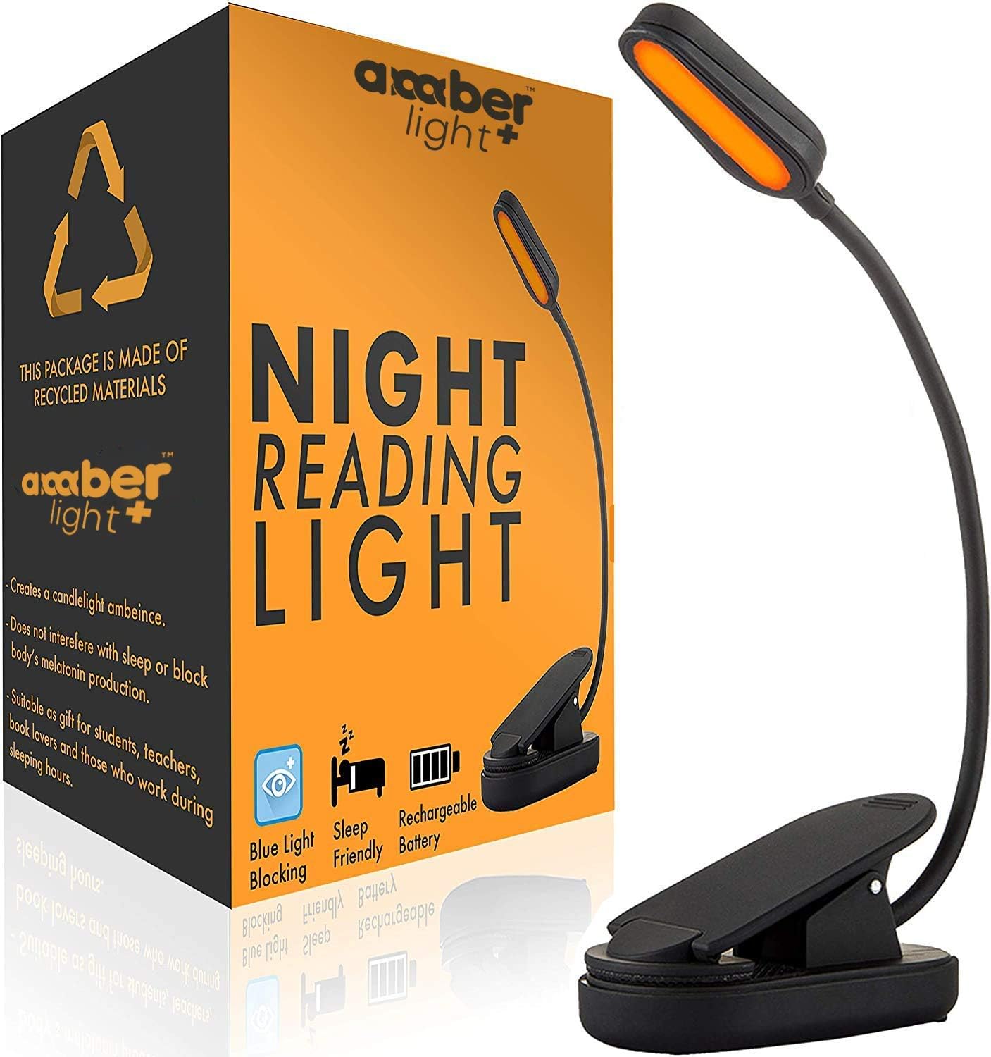 Amber Book Light for Nighttime Reading Blue Light Blocking