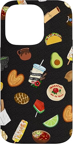 Funda para iPhone 14 Pro Black Antojitos Mexican Food Latino Tacos Pan Dulce