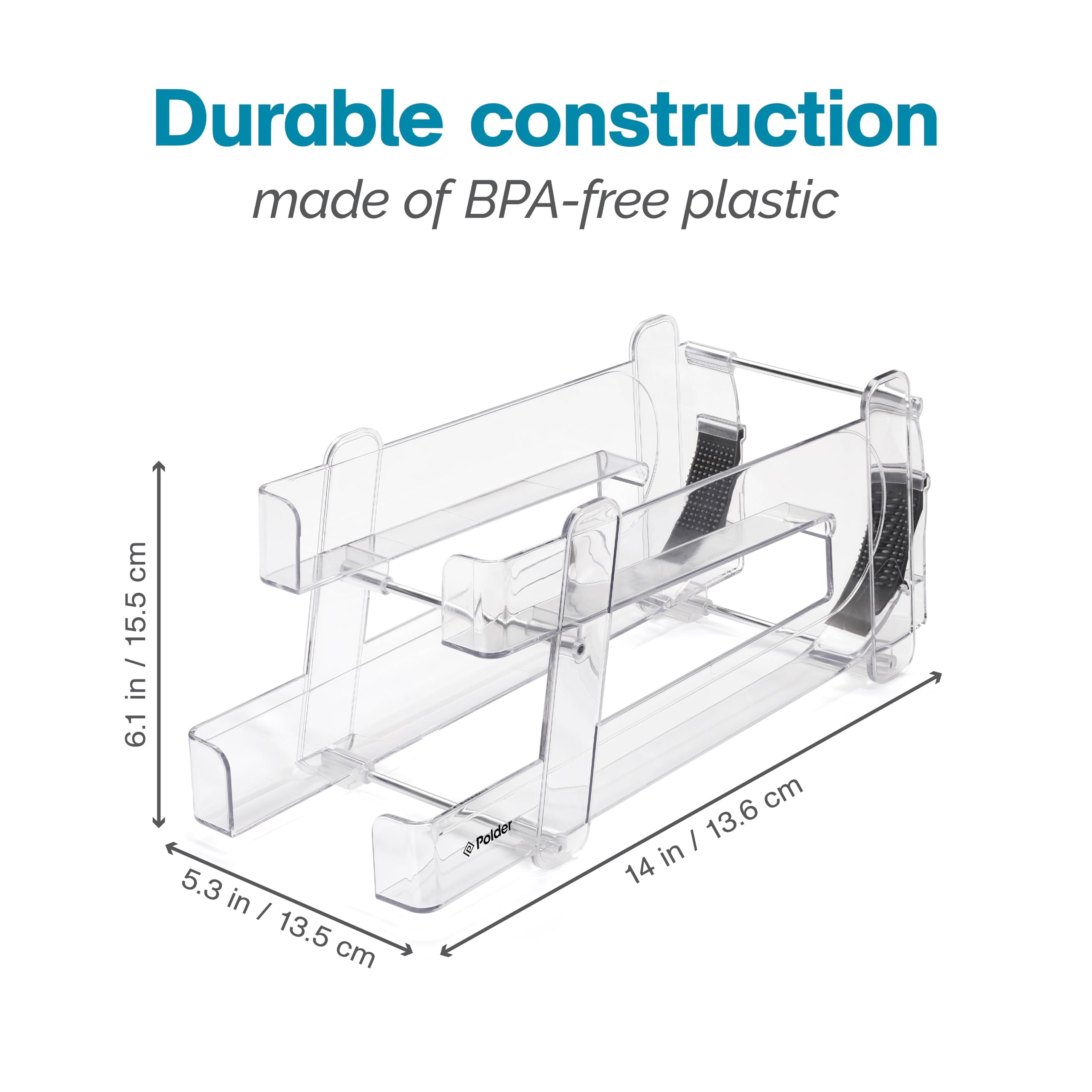 Polder Gravity Feed Can Dispenser, BPA-Free Plastic Beverage and Drink Dispenser, Holds Up to 10 Soda Cans, Ideal for Refrigerators and Countertops, Fridge Organizer, 14