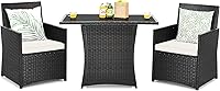 Vista 11 de Tangkula Patiojoy - Juego de comedor de 3 piezas de ratán de polietileno que ahorra espacio, con mesa superior de vidrio templado y sillas
