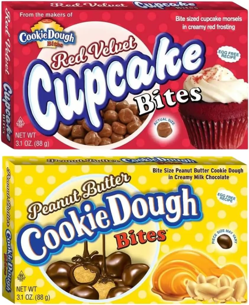 Dough Bites Bundle With Cookie Dough Bites Red Velvet Cupcake Bites 88g and Dough Bites Peanut Butter 88g (2 Pack)