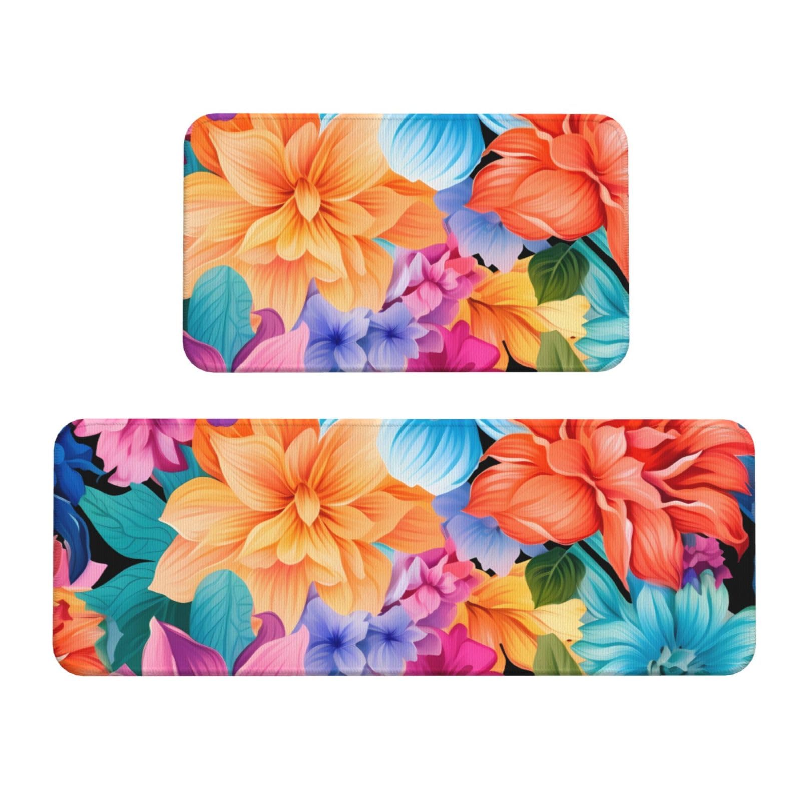 Lot tapis cuisine antidérapant lavable 43x120 floral pour sol intérieur
