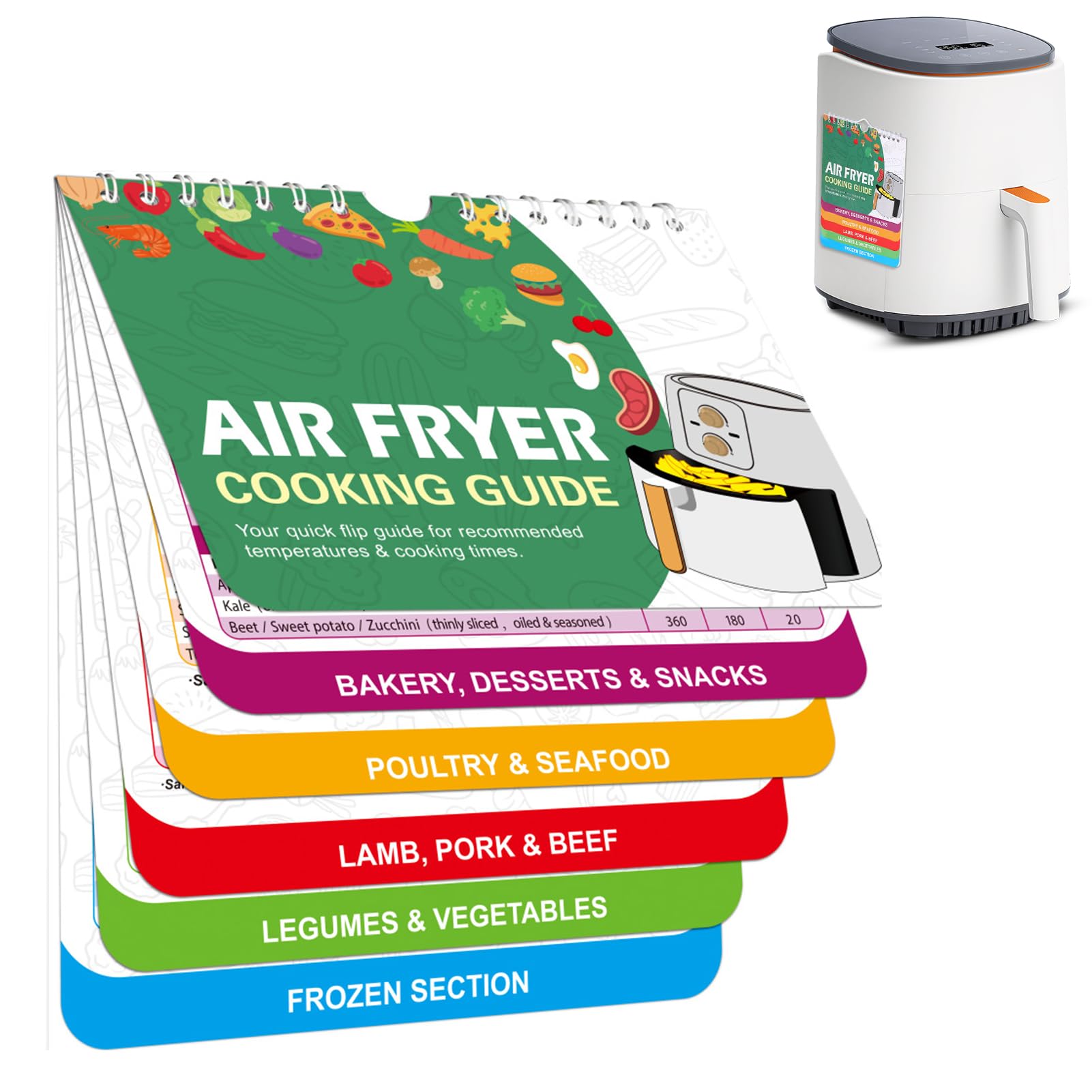 Air Fryer Cooking Guide,Air Fryer Cheat Sheets Magnetic for Cooking and Frying Booklet, Air Fryer Cooking Times Chart Measurements for Food Air Fryer Accessories Recipes Reference Guide