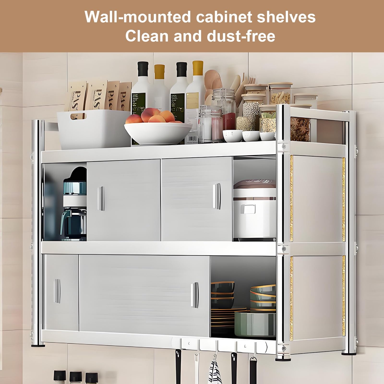 Armadio da cucina con ante scorrevoli, grande capacità, in acciaio inox, per bagno, balcone, camera da letto
