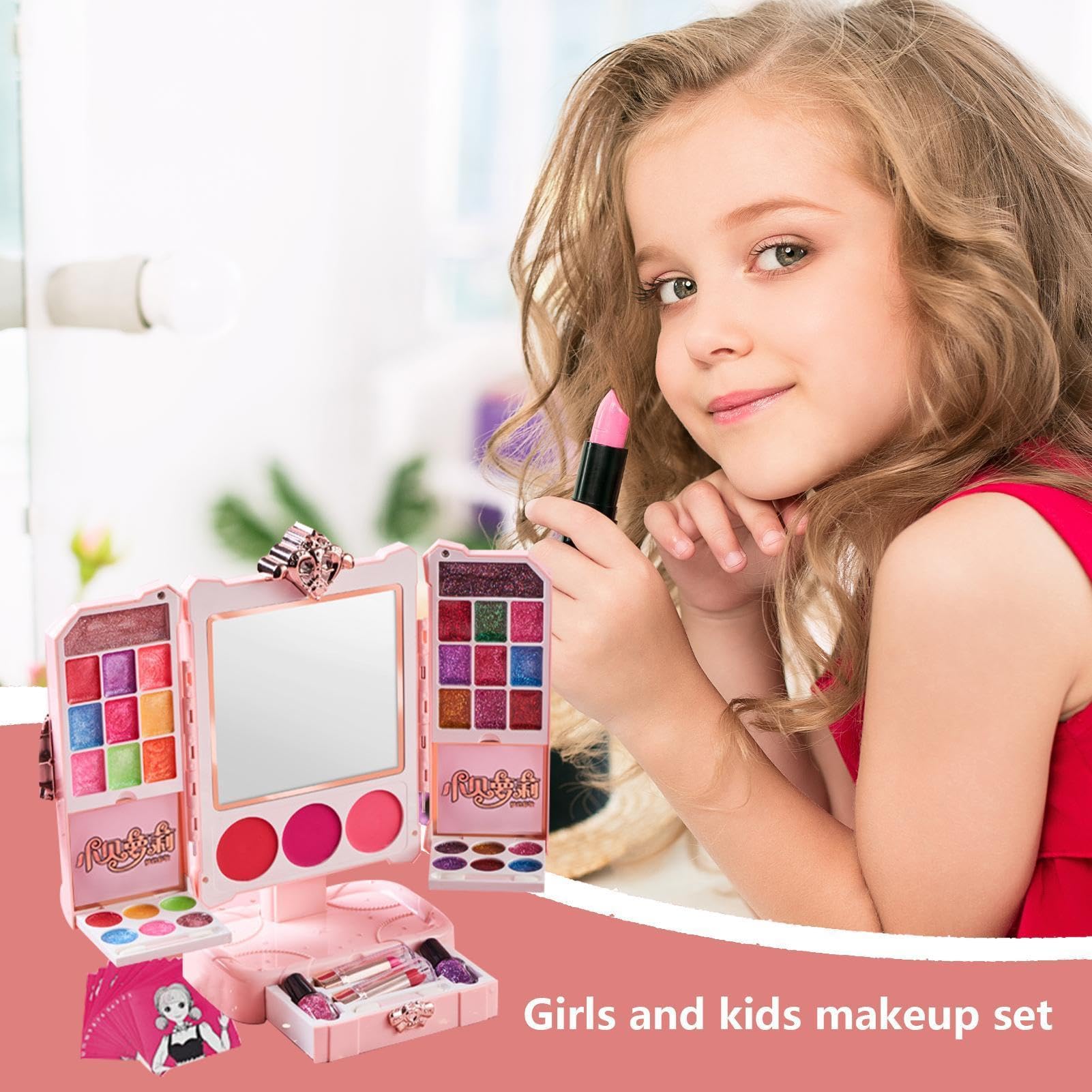 Kinderspiel Make-up Abwaschbarer Nagellack Lippenstift | Kosmetik Spielzeug Mädchen Beauty Salon Spielset Für Kinder Mädchen 3-10 Jahre Verkehrskostüm Party Geburtstag
