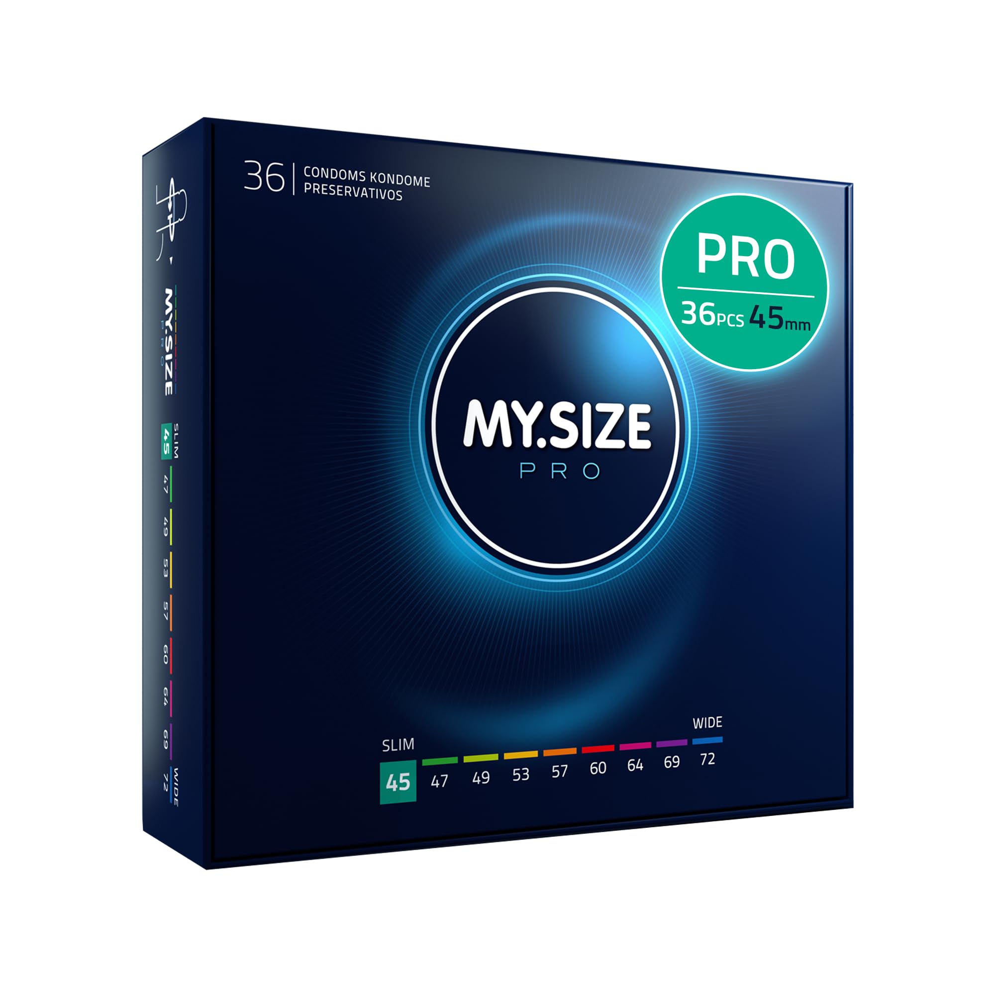 MY.Size PRO 36 Préservatifs Élite, taille 0, 45 mm - Latex Vytex de haute pureté, facile à ouvrir, 9 tailles différentes