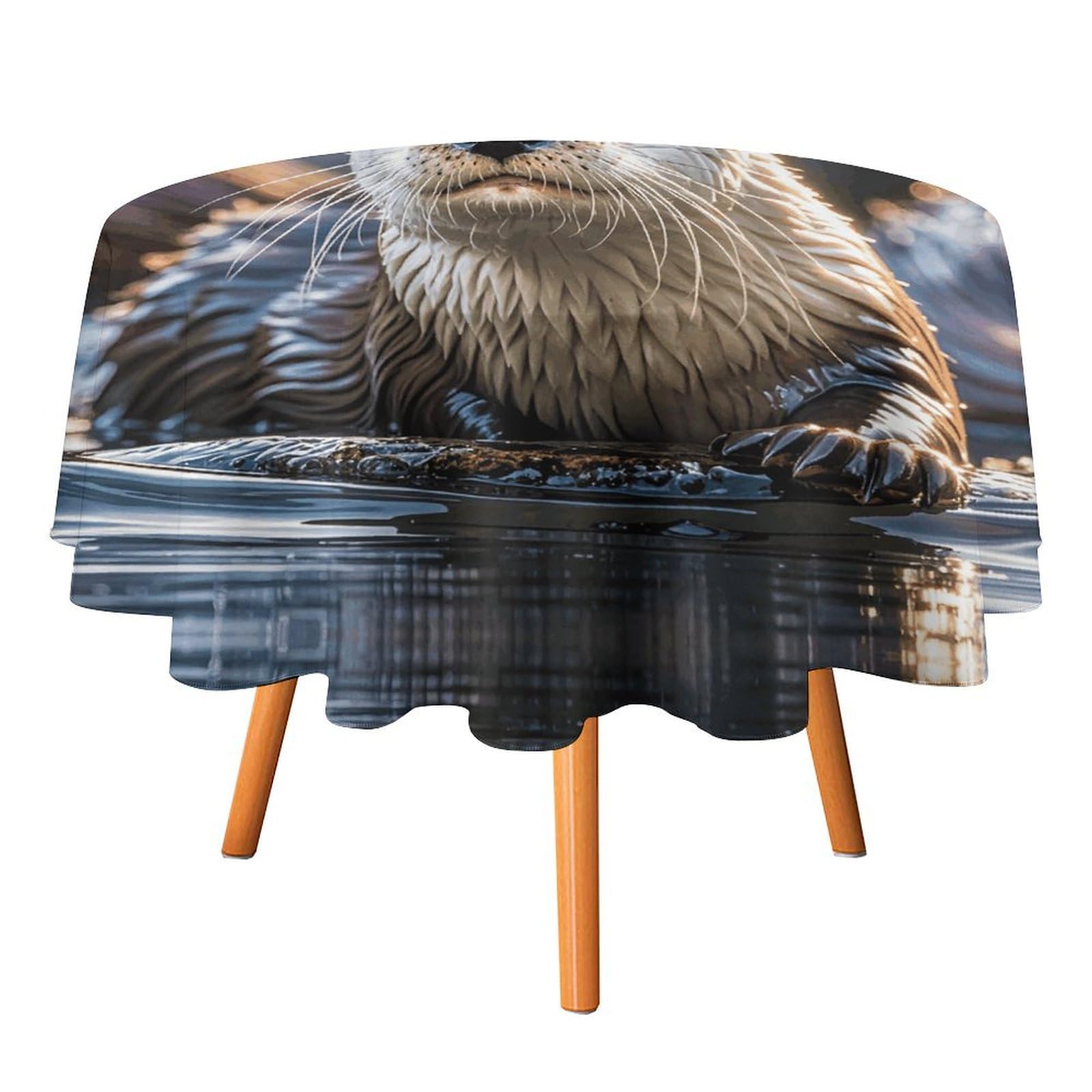 Nappe ronde loutres de 178 cm anti-tache pour table de fête