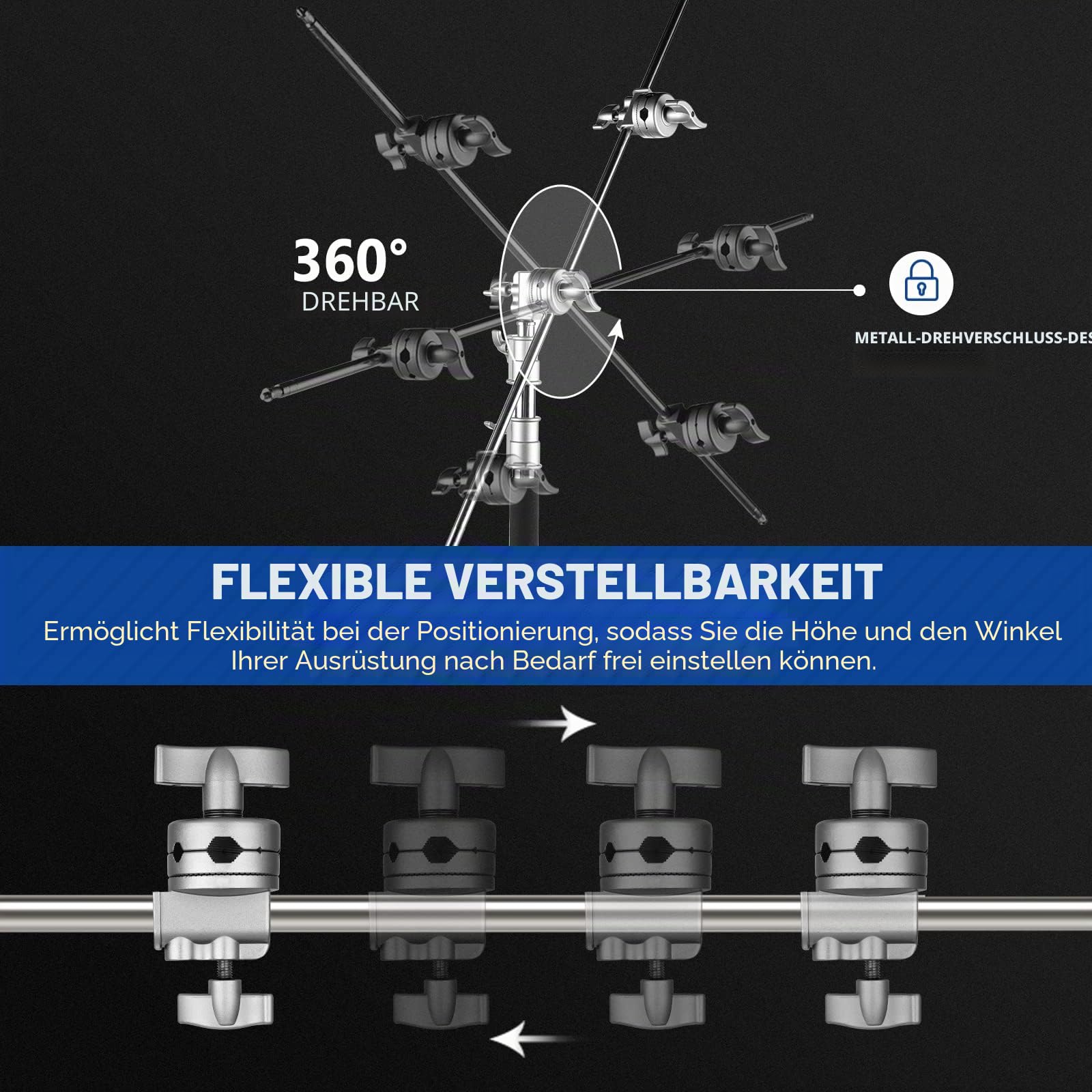 NEEWER Multi Functional Heavy Duty 2,5 Zoll Grip Head Swivel Head Holder Montageadapter für Light Stand, Extension Boom Arm und andere Fotoausrüstung mit 1/2,1/4,3/8,5/8 Zoll Mount (Silber)