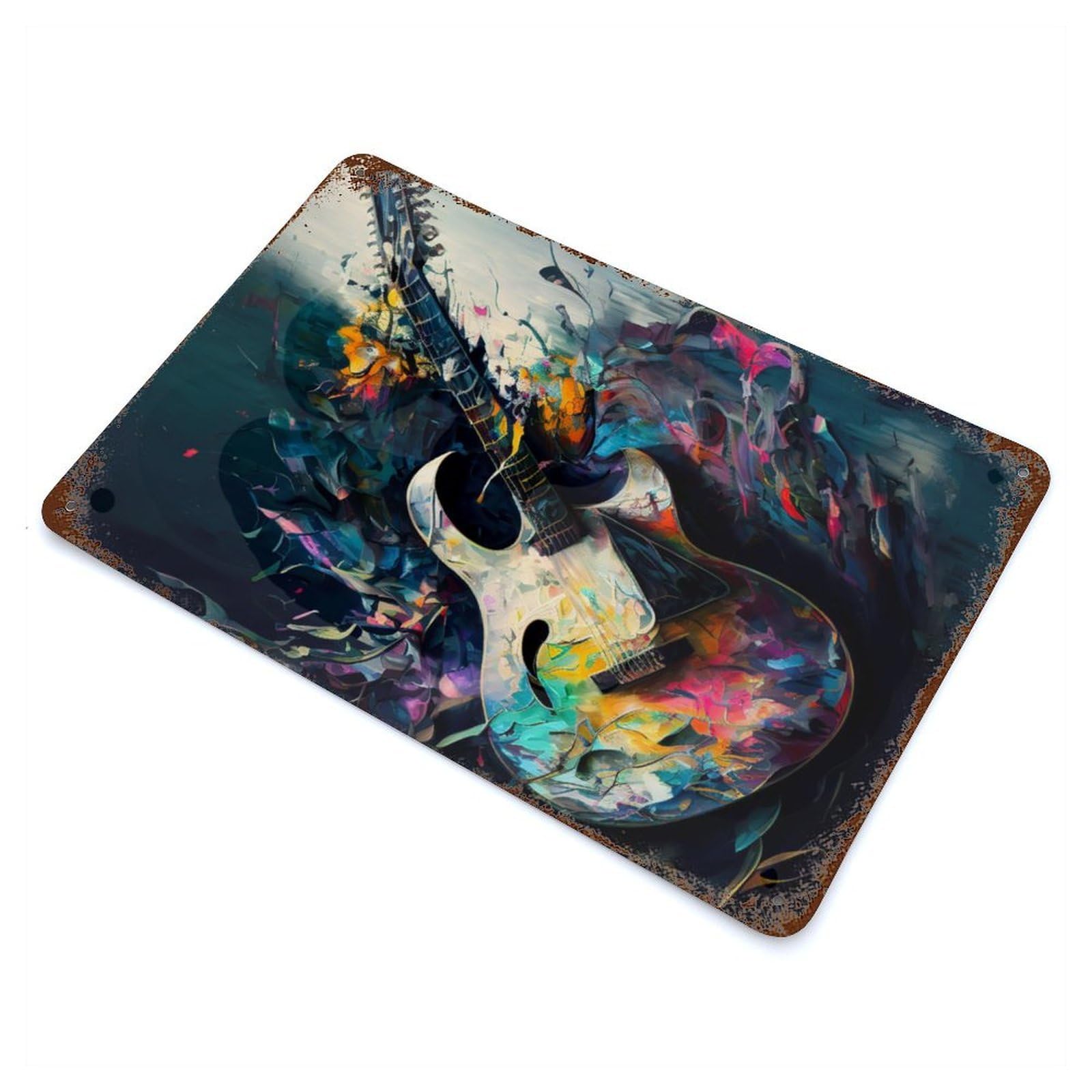 The Guitar Aged Metal Wall Plaque 11.8"x7.9", Farmhouse Wall Decor for Patio, Garden Room And Bar Decor