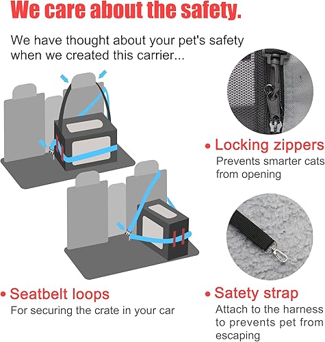 Vista 8 de Transportador grande para gatos de 24 x 16.5 x 16.5 pulgadas, jaula portátil para mascotas de lados suaves para viajar en automóvil con caja de Gris