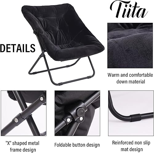 Miniatura 4 de Tiita Comfy Saucer - Silla plegable de gran tamaño de piel sintética suave, silla perezosa para niños, adolescentes y adultos, silla lunar con marco