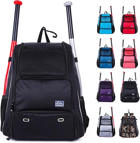 Baseball Bat Bag Backpack,T-Ball & Softball Bat Bag with Shoes Compartment for Youth and Adult, Lightweight Baseball Bag with Fence Hook Hold Bat,