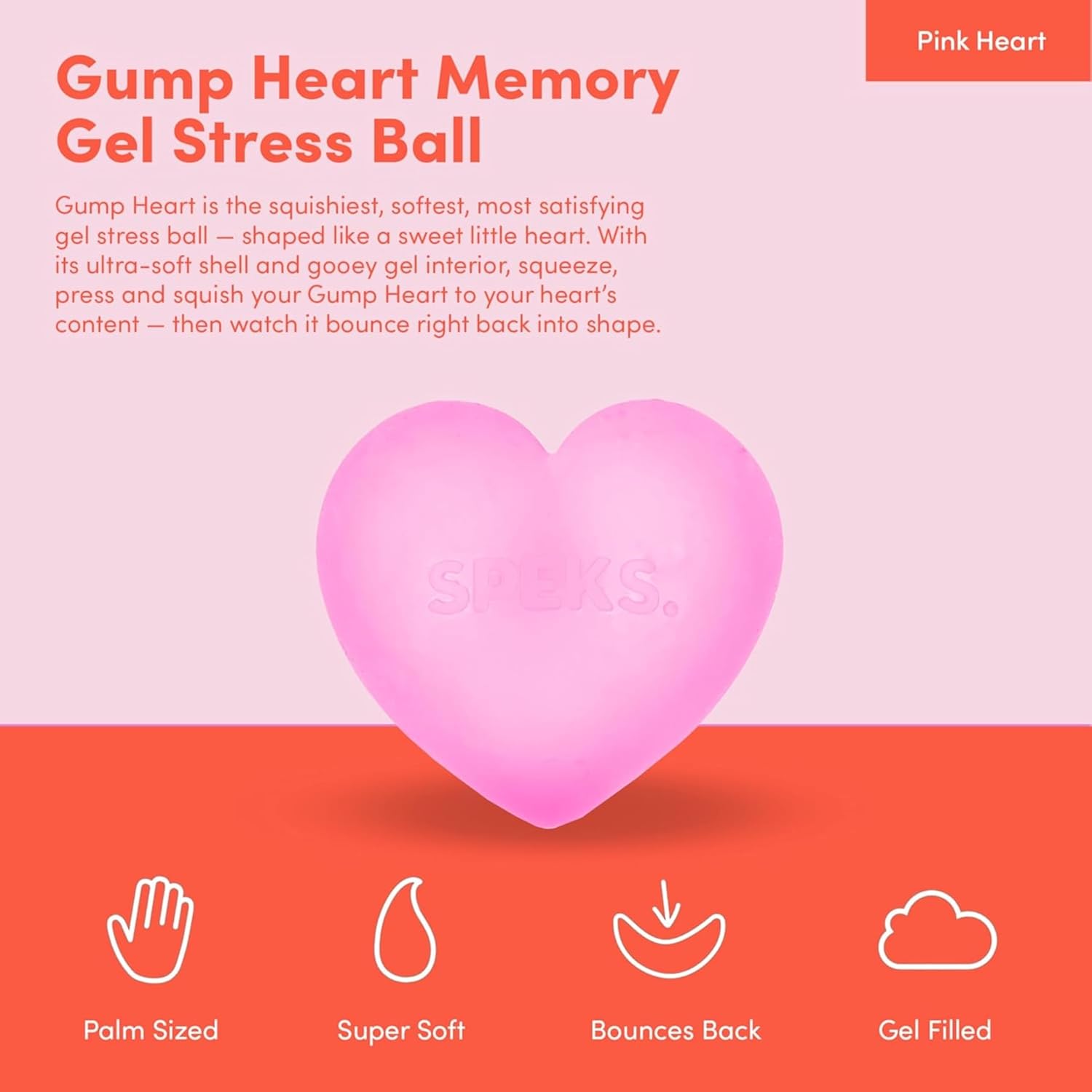 Gump Heart Gel-Filled Stress Ball | Ultra-Squishy Fidget Toy for Stress Relief & Focus | Anxiety Ball for Adults & Teens | Sensory Squeeze Toy | Pink