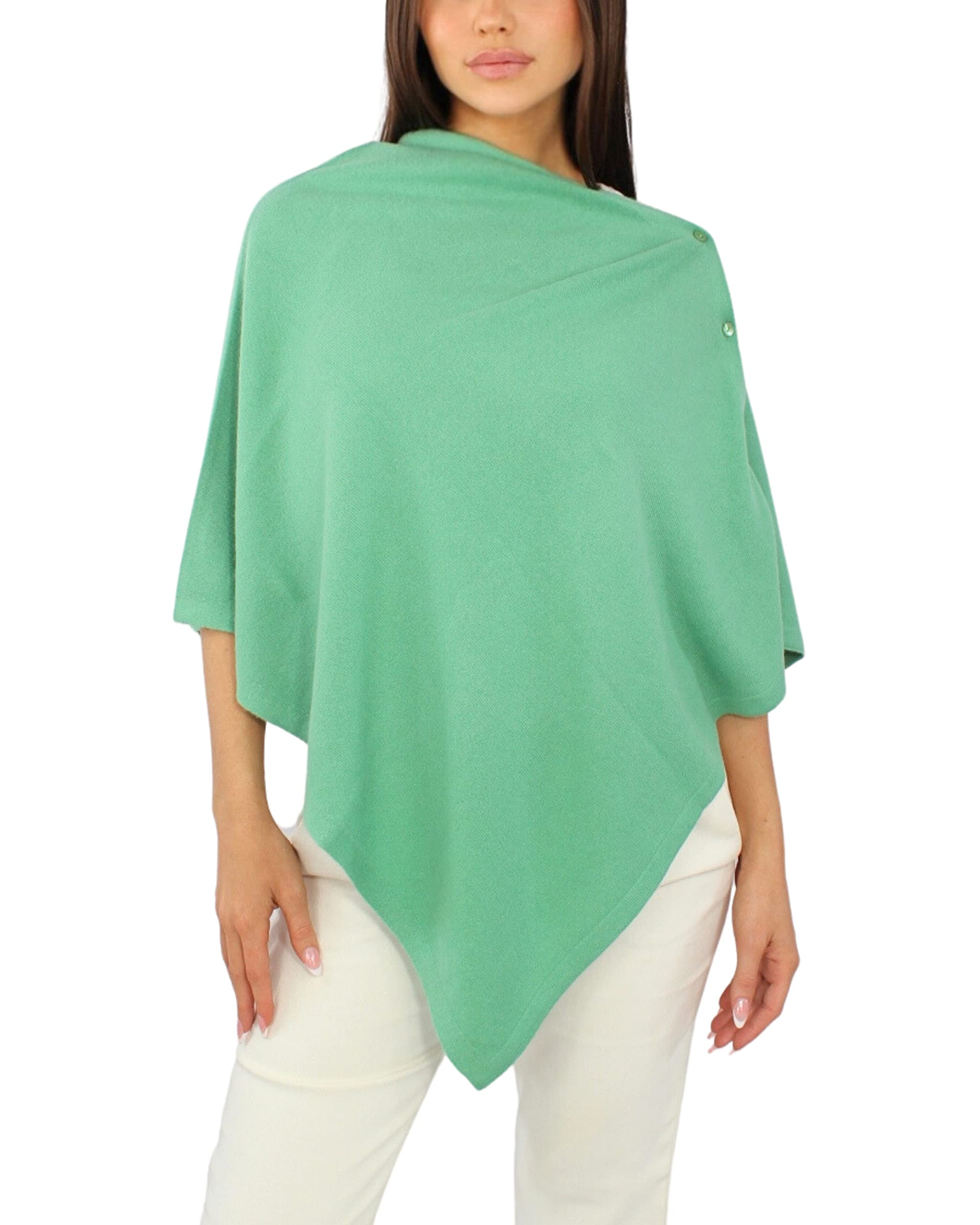Win's Poncho de cachemir mezclado para mujer - Hecho en Italia, verde manzana, Talla única