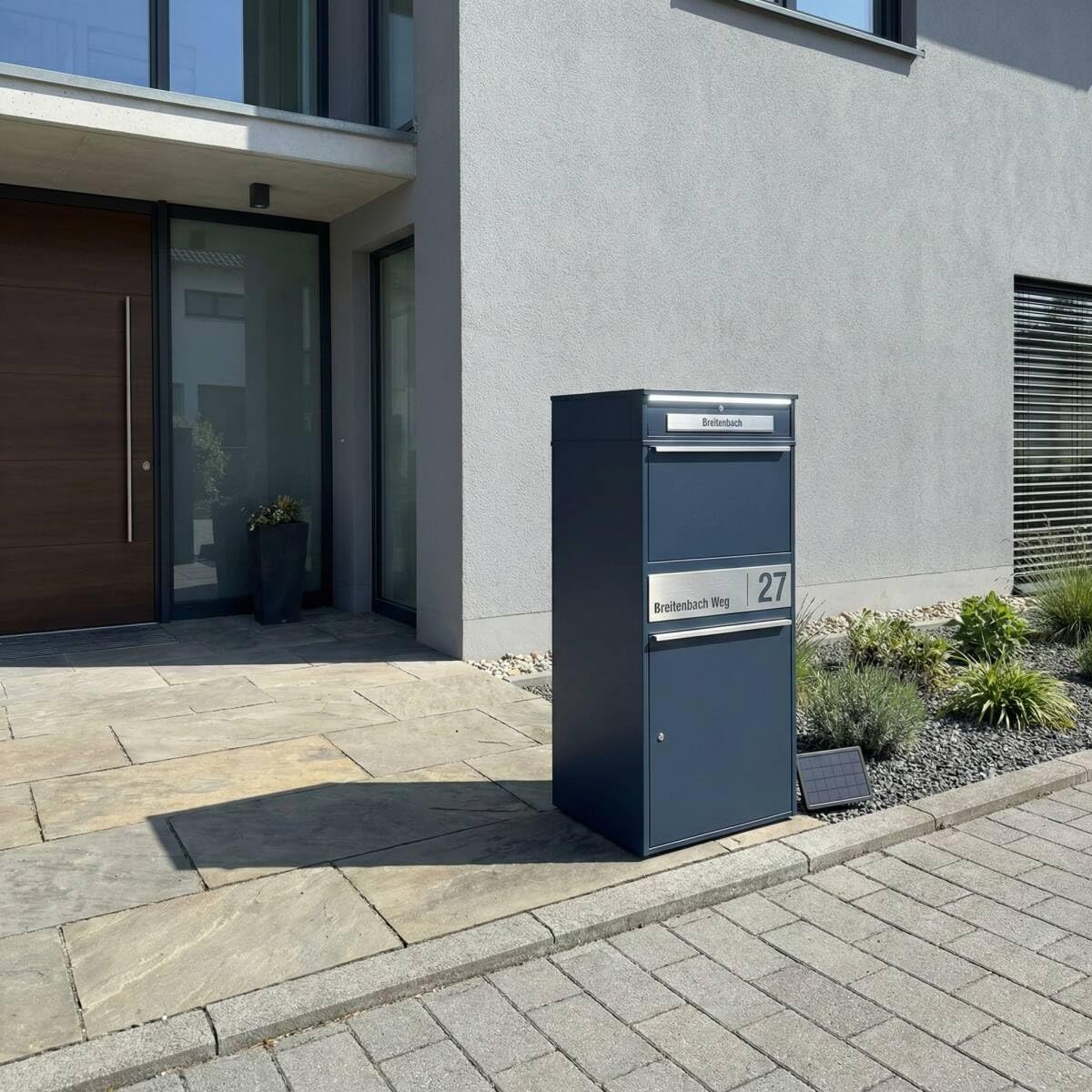 Metzler Bispo Max 2 Paketbox groß XXL mit LED Beleuchtung Briefkasten Anthrazit RAL7016 Edelstahl Namensschild