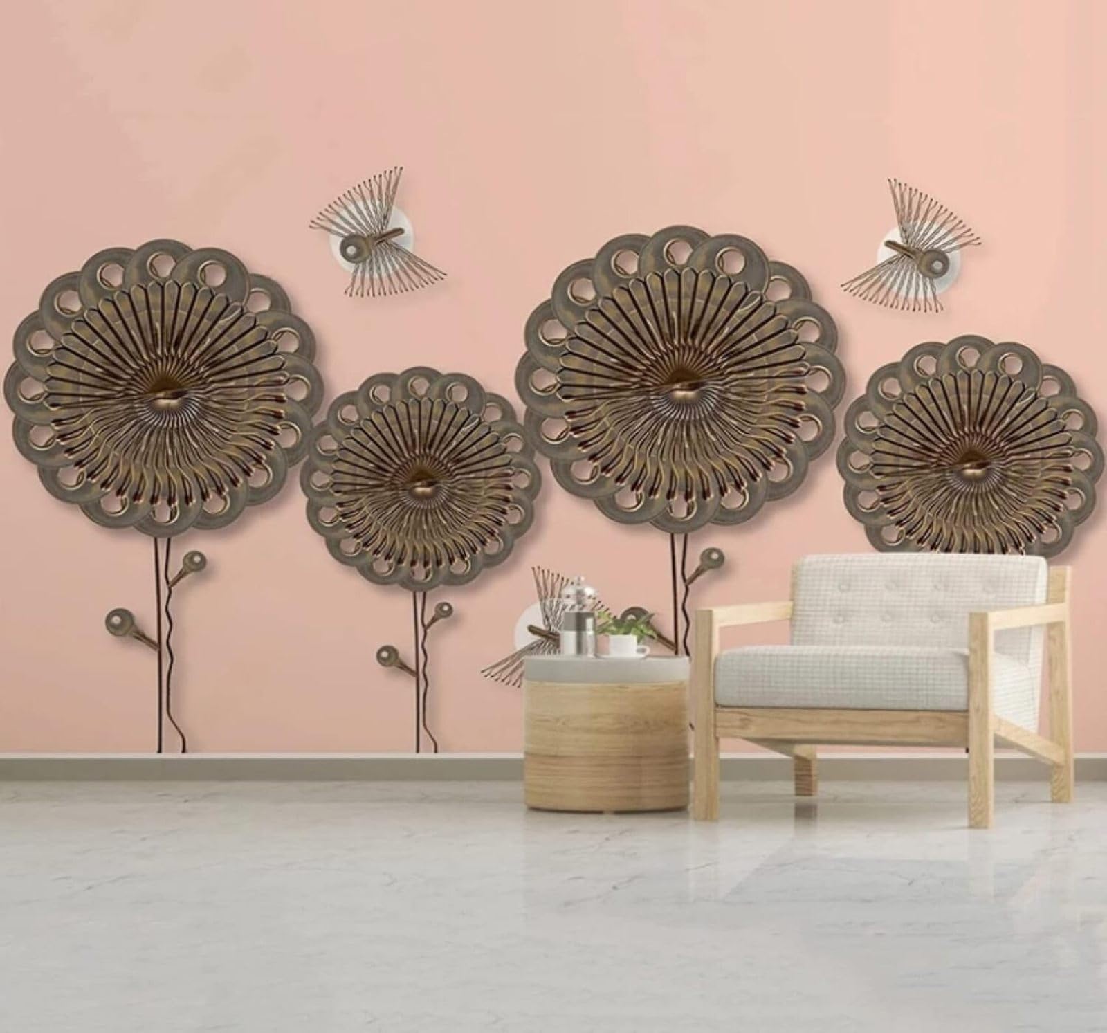 XLMING Creative Iron Relief Flowers Butterflies 3D Wallpaper Luxury Home Dining Decor Paste Sofa Living Room The Wall for Bedroom Mural-400cm×280cm