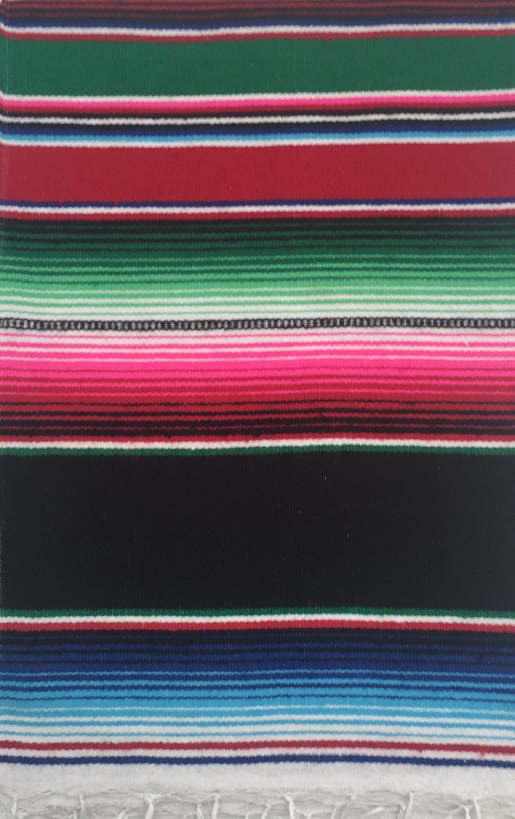 Multi purpose Mexican Sarape Serape (Table Runner, Small Blanket, Shawl, Scarf) Rainbow multi colours 140x60cm Yoga, Meditation, Festivals, Picnic (Black)