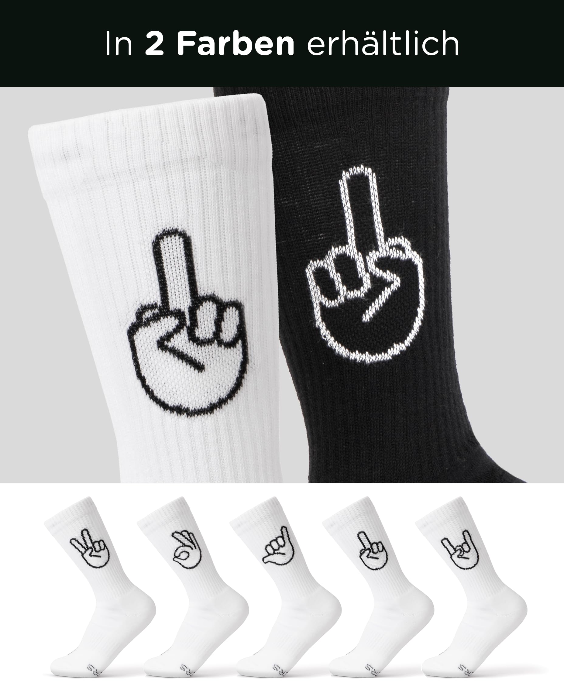 FYNGERS | 3er Set | Sportsocken mit Handzeichen | Weiß | Bio-Baumwolle | Top Qualität