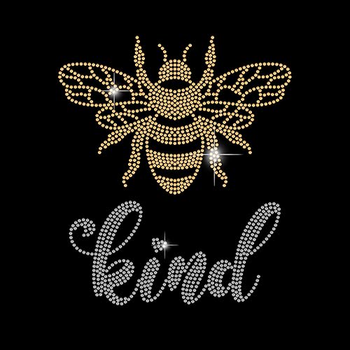 SUPERDANT Camiseta de letras con diamantes de imitación para planchar con diamantes de imitación de abeja amarilla, transferencia de calor de