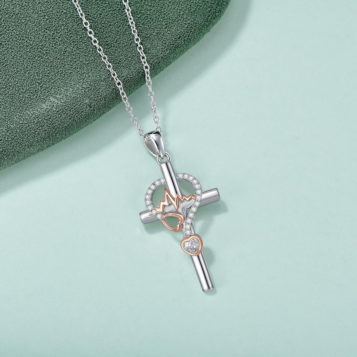 925 Sterling Silver Stethoscope Cross Necklace for Women, Nursing Medical Pendant Necklaces Doctor Nurse Graduation Jewelry Gifts for Her, 18+2 Inches - Image 4