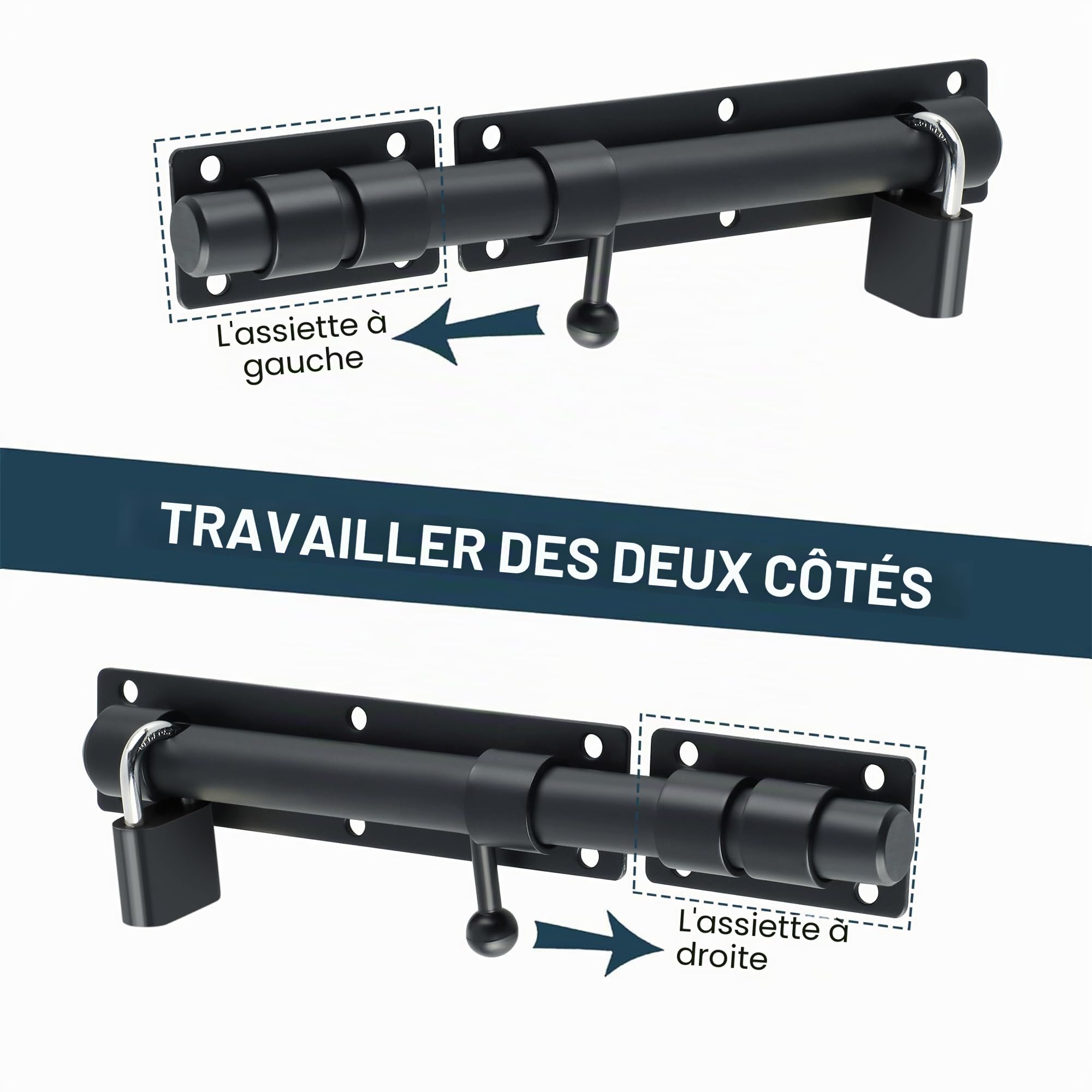 SAYAYO Loquet Porte Exterieur Verrou Porte Coulissante avec Cadenas et 4 Clés, Verrou Portail Robuste en Acier Inoxydable, 230MM Longueur, Noir Mat, EMST8100-B