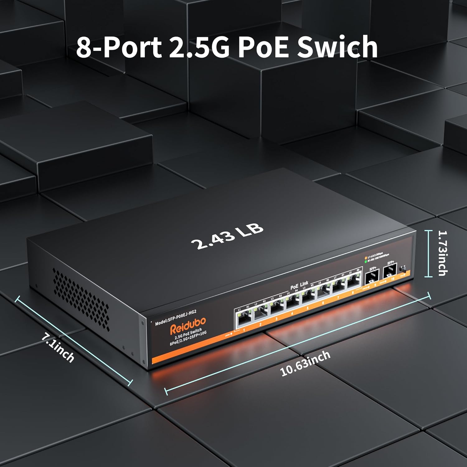 10-Port 2.5Gb PoE Switch Unmanaged, 2.5G Ethernet Switch with 8*2.5G PoE Ports and 2*10G SFP+ Uplink, IEEE802.3af/at, Compatible with 100/1000/2500Mbps for 2.5Gb NAS/PC, WiFi6 Router, Wireless AP